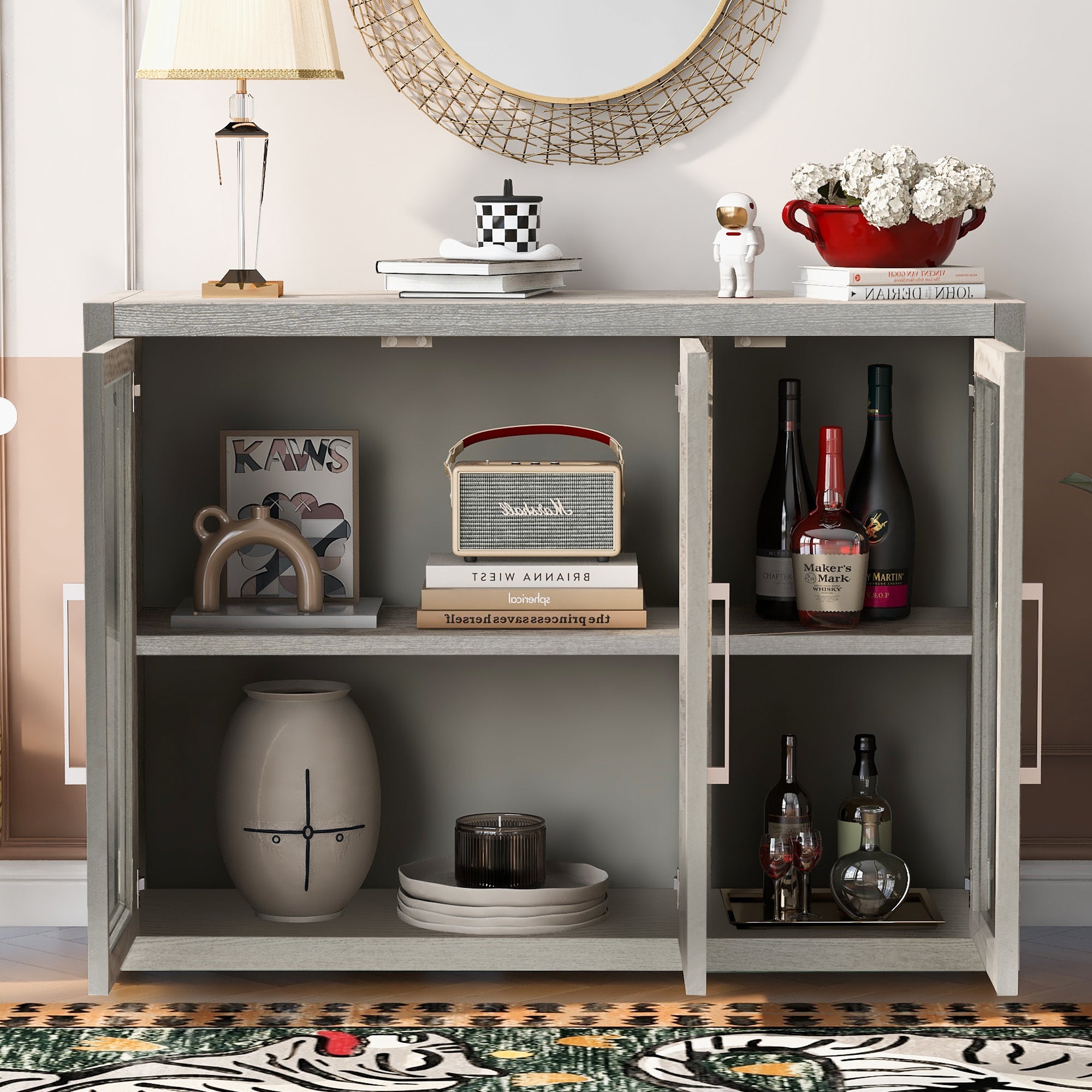 35" Tall MDF 3-door Accent Cabinet with Adjustable Shelf