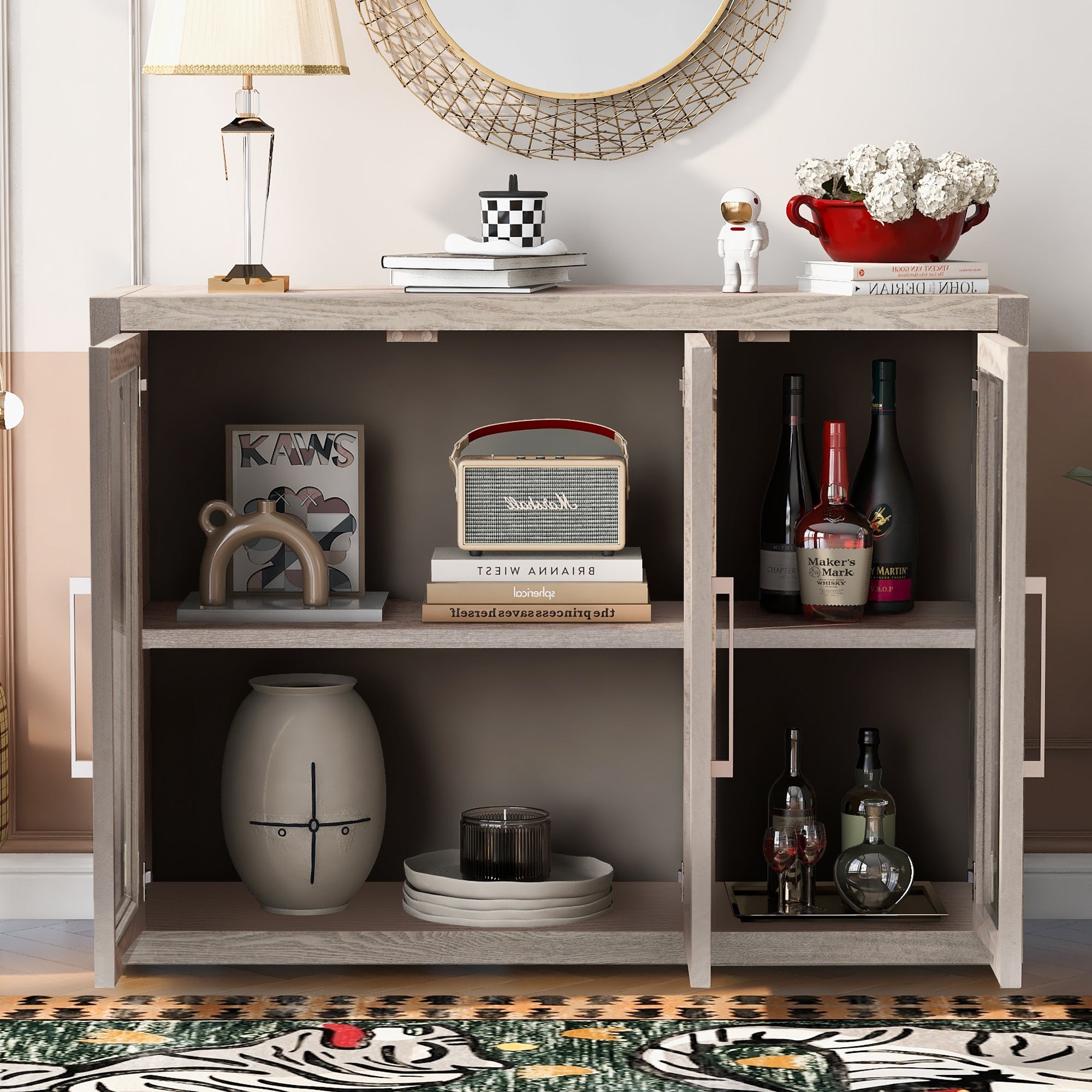 35" Tall MDF 3-door Accent Cabinet with Adjustable Shelf