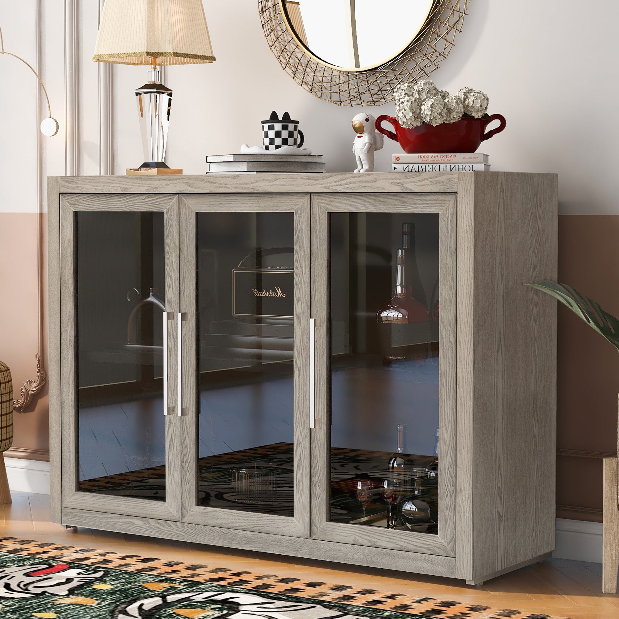 35" Tall MDF 3-door Accent Cabinet with Adjustable Shelf