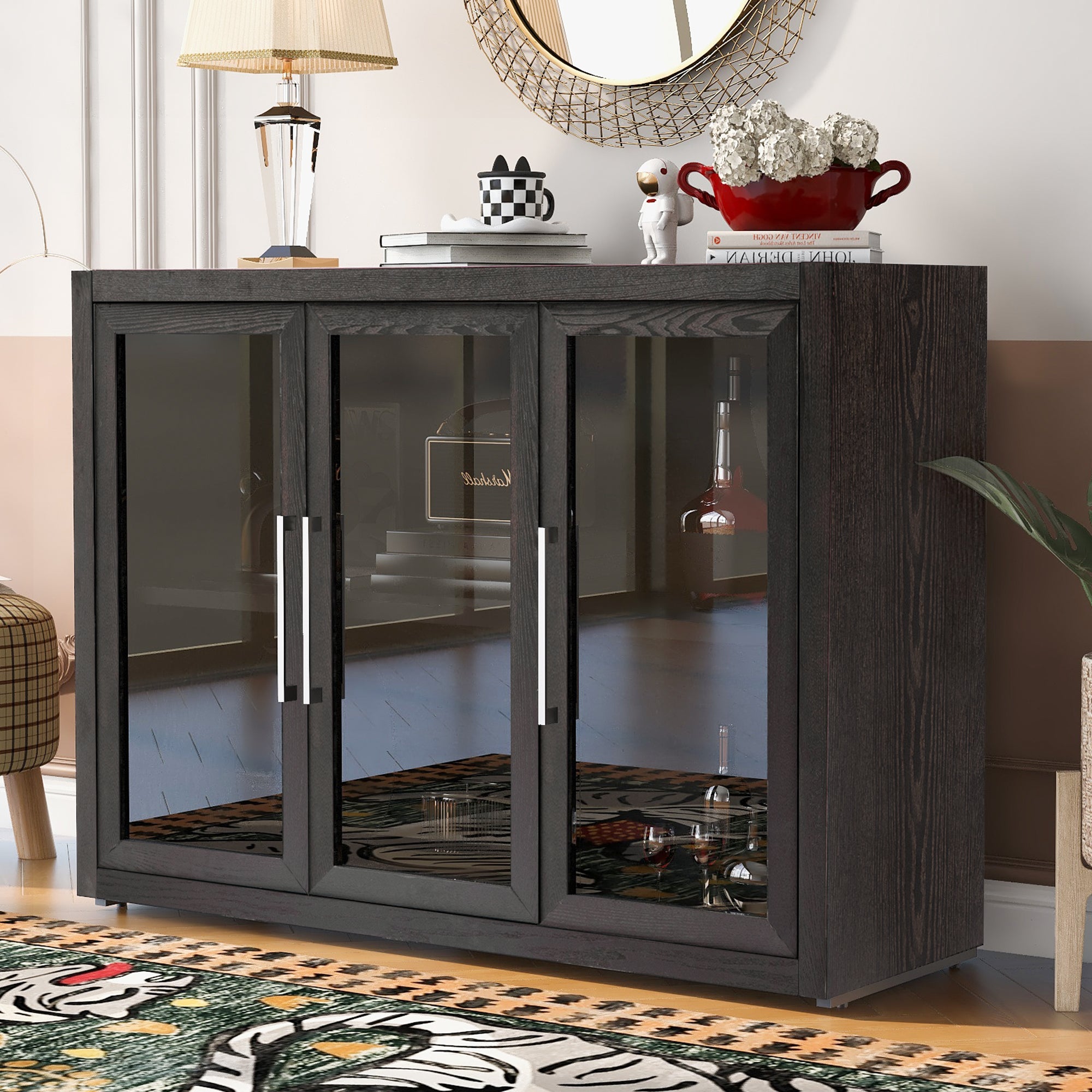 35" Tall MDF 3-door Accent Cabinet with Adjustable Shelf