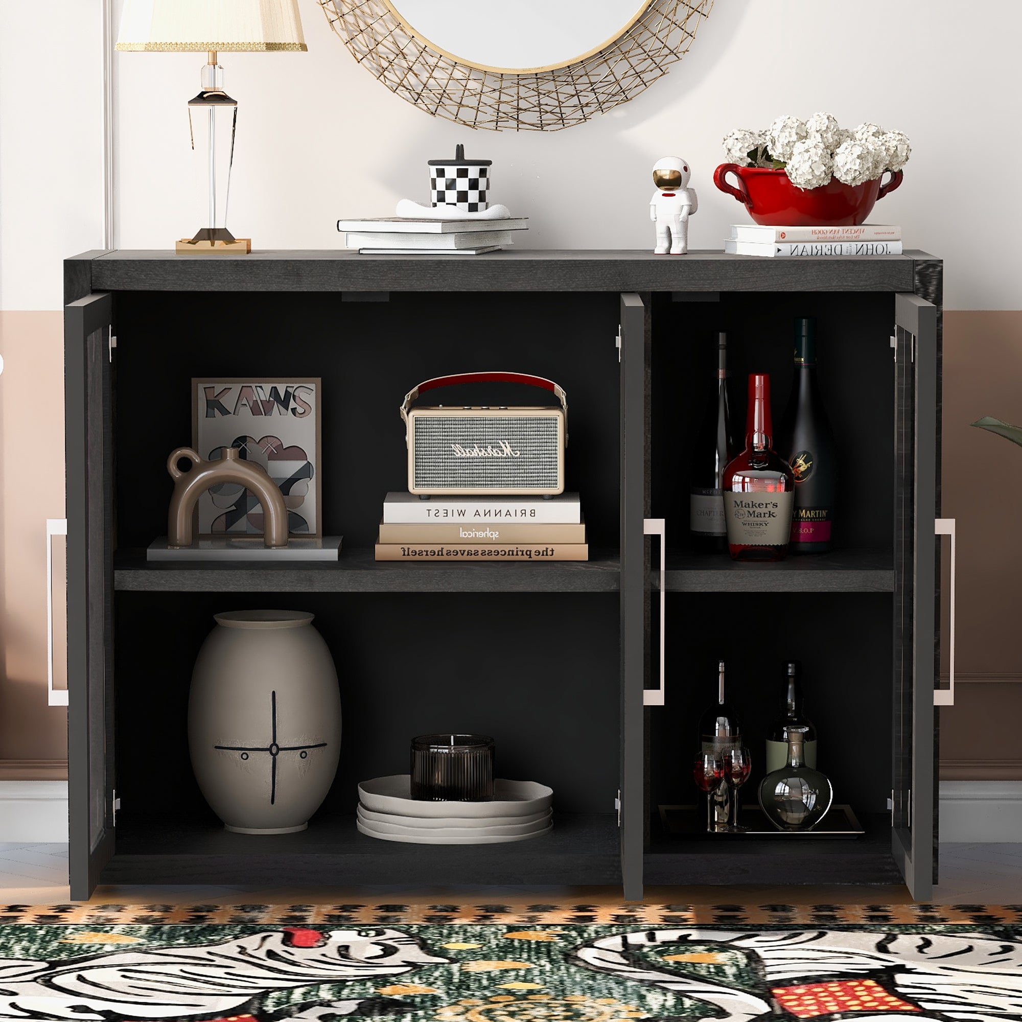 35" Tall MDF 3-door Accent Cabinet with Adjustable Shelf
