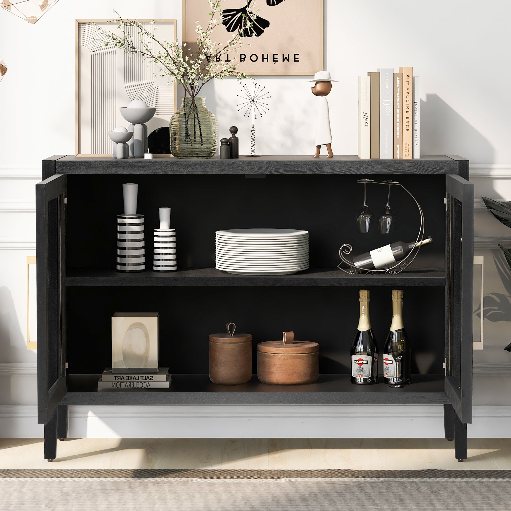 34" Tall MDF 2-door Accent Cabinet with Adjustable Shelf