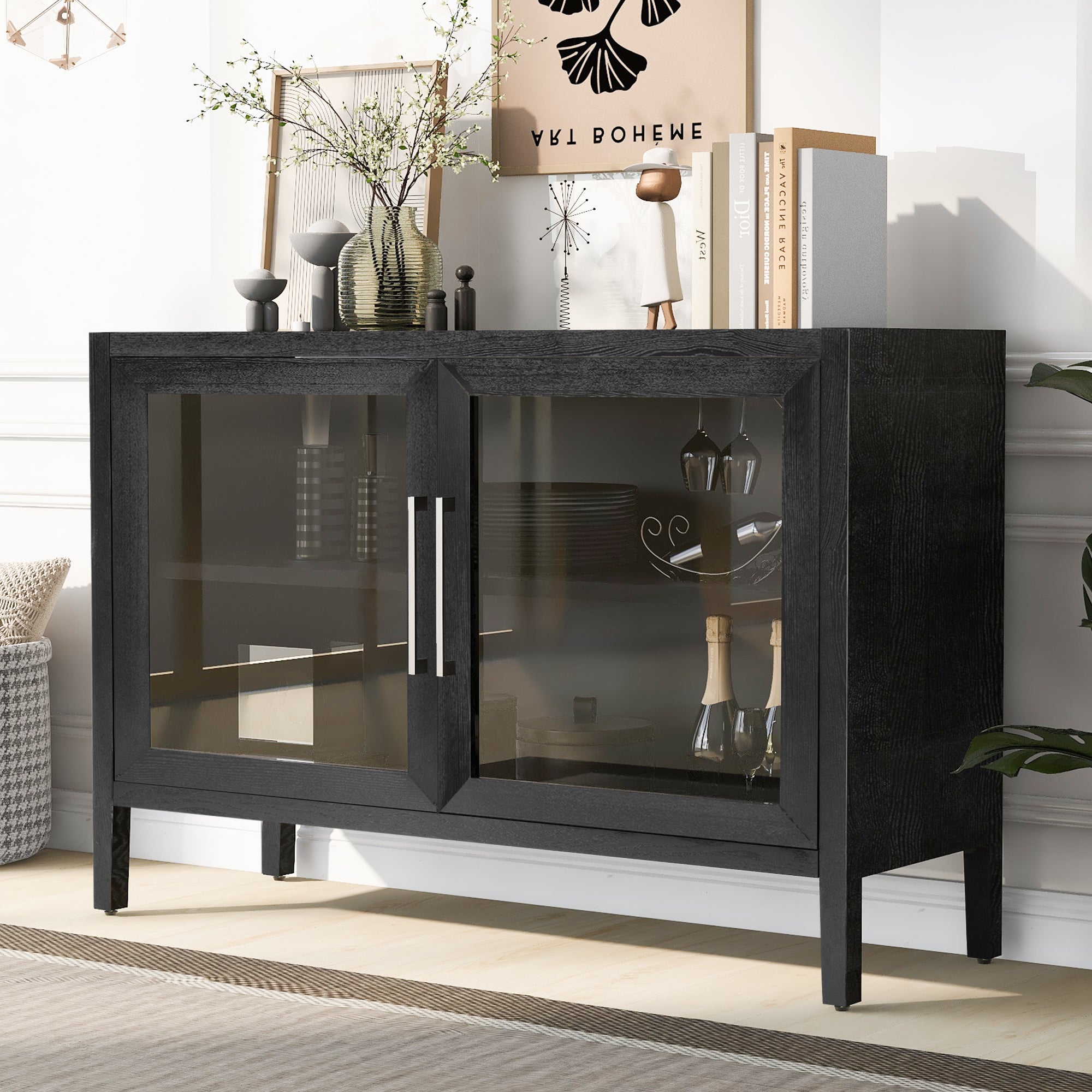 34" Tall MDF 2-door Accent Cabinet with Adjustable Shelf