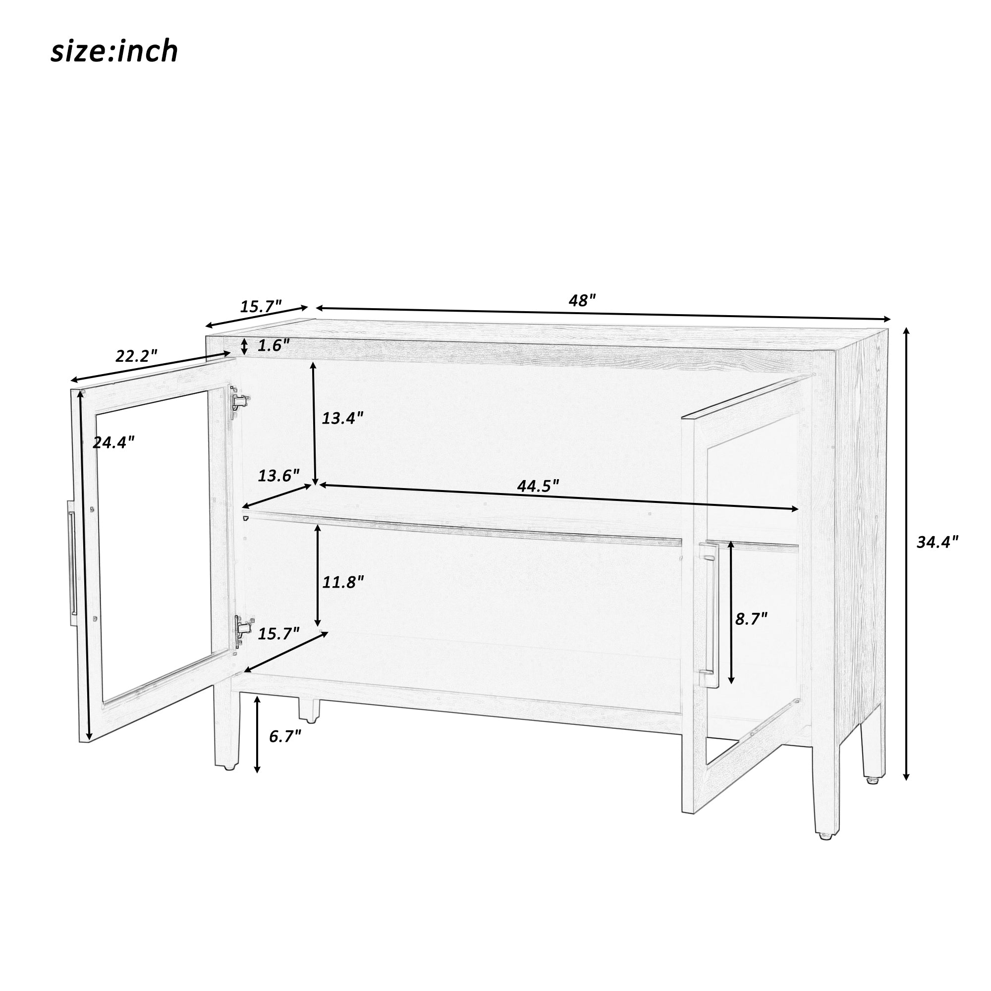 34" Tall MDF 2-door Accent Cabinet with Adjustable Shelf
