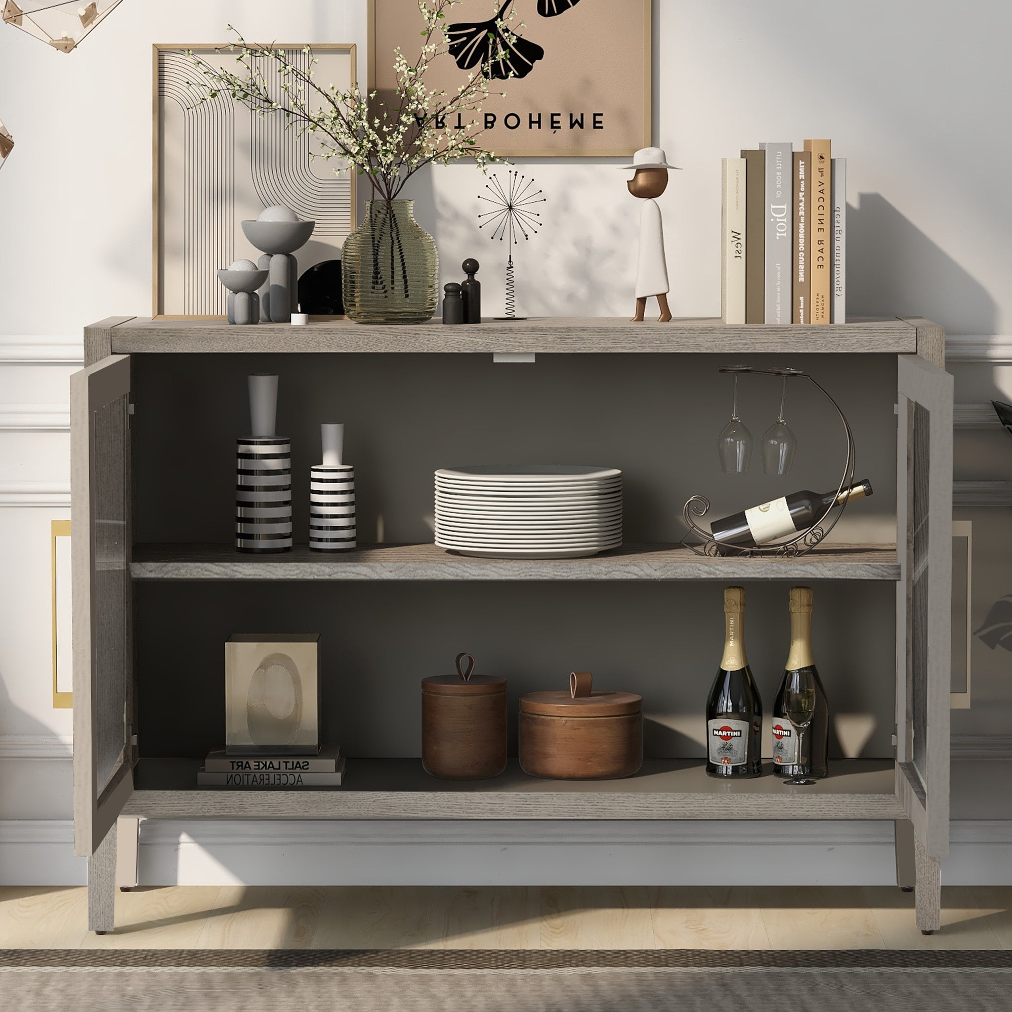 34" Tall MDF 2-door Accent Cabinet with Adjustable Shelf