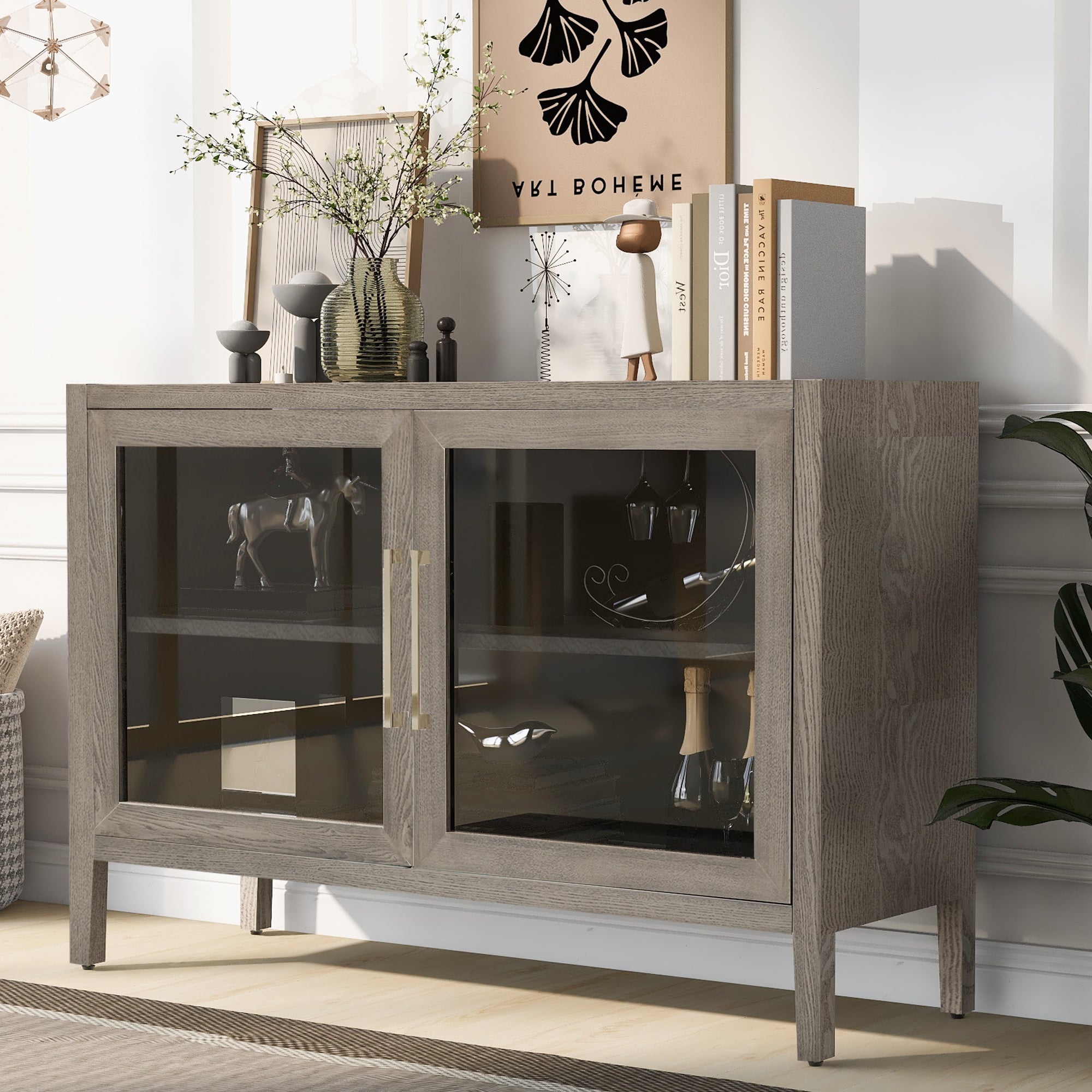 34" Tall MDF 2-door Accent Cabinet with Adjustable Shelf