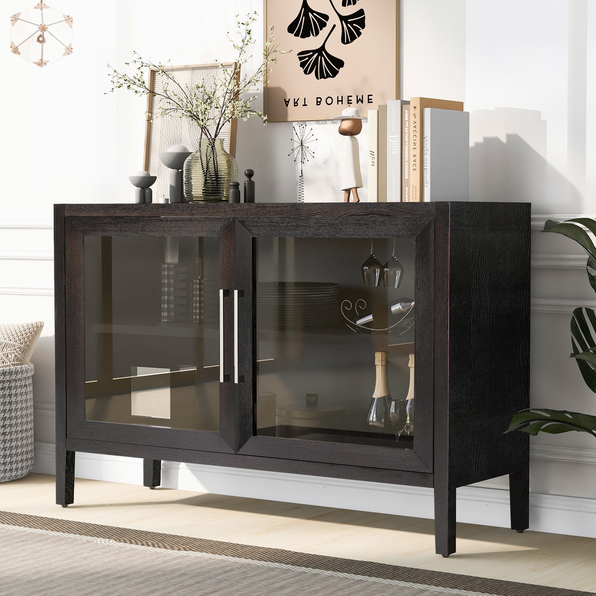 34" Tall MDF 2-door Accent Cabinet with Adjustable Shelf