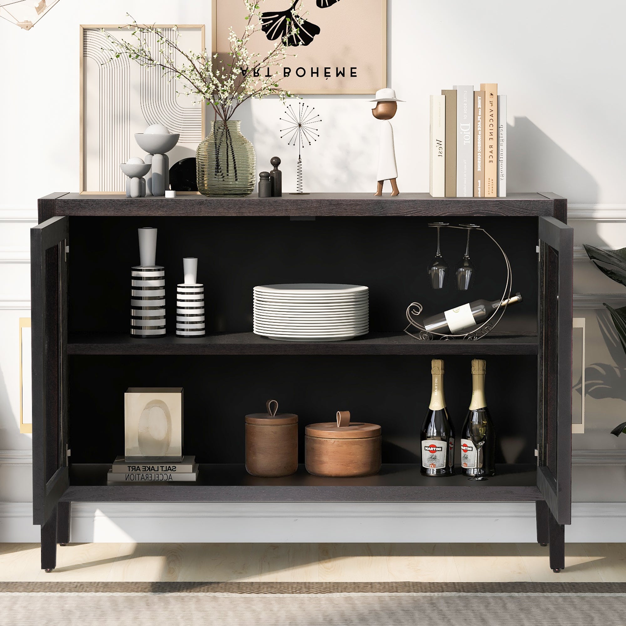 34" Tall MDF 2-door Accent Cabinet with Adjustable Shelf