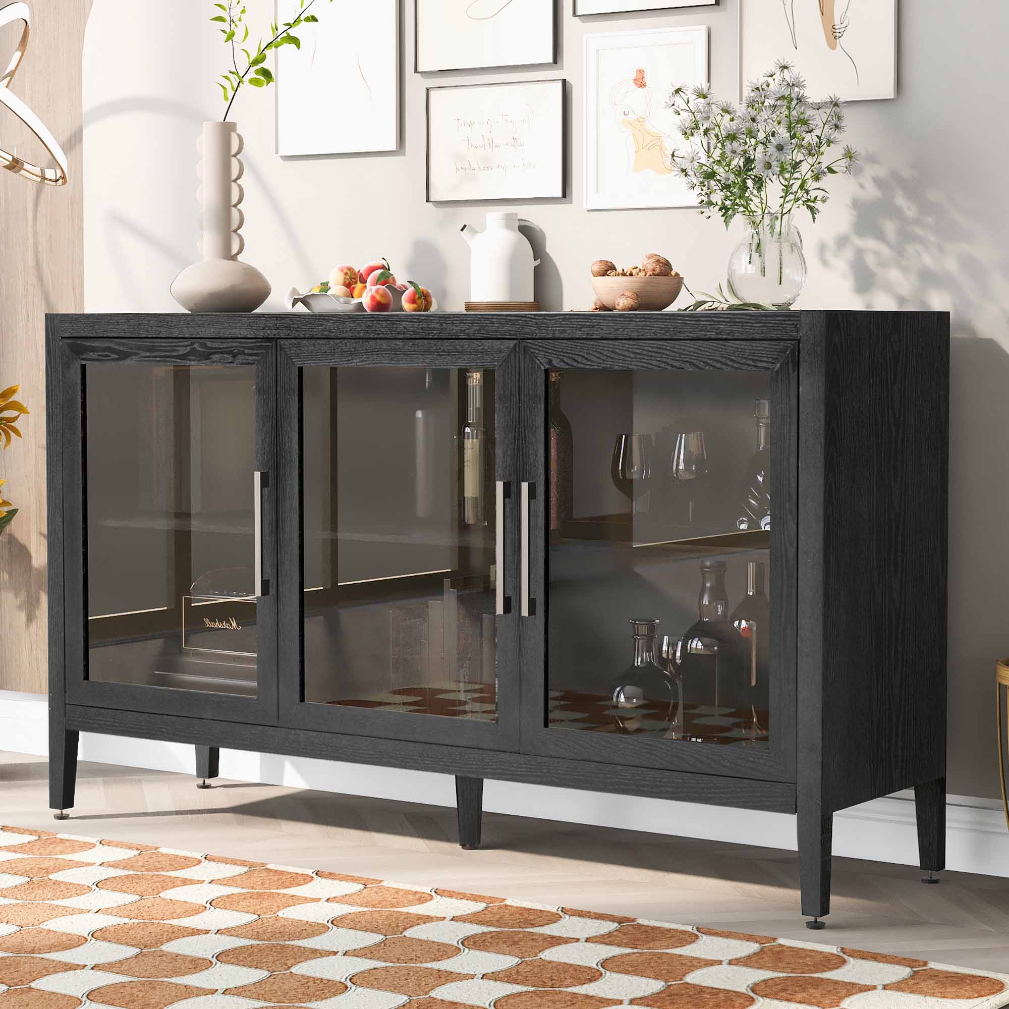 34" Tall MDF 3-door Accent Cabinet with Adjustable Shelf