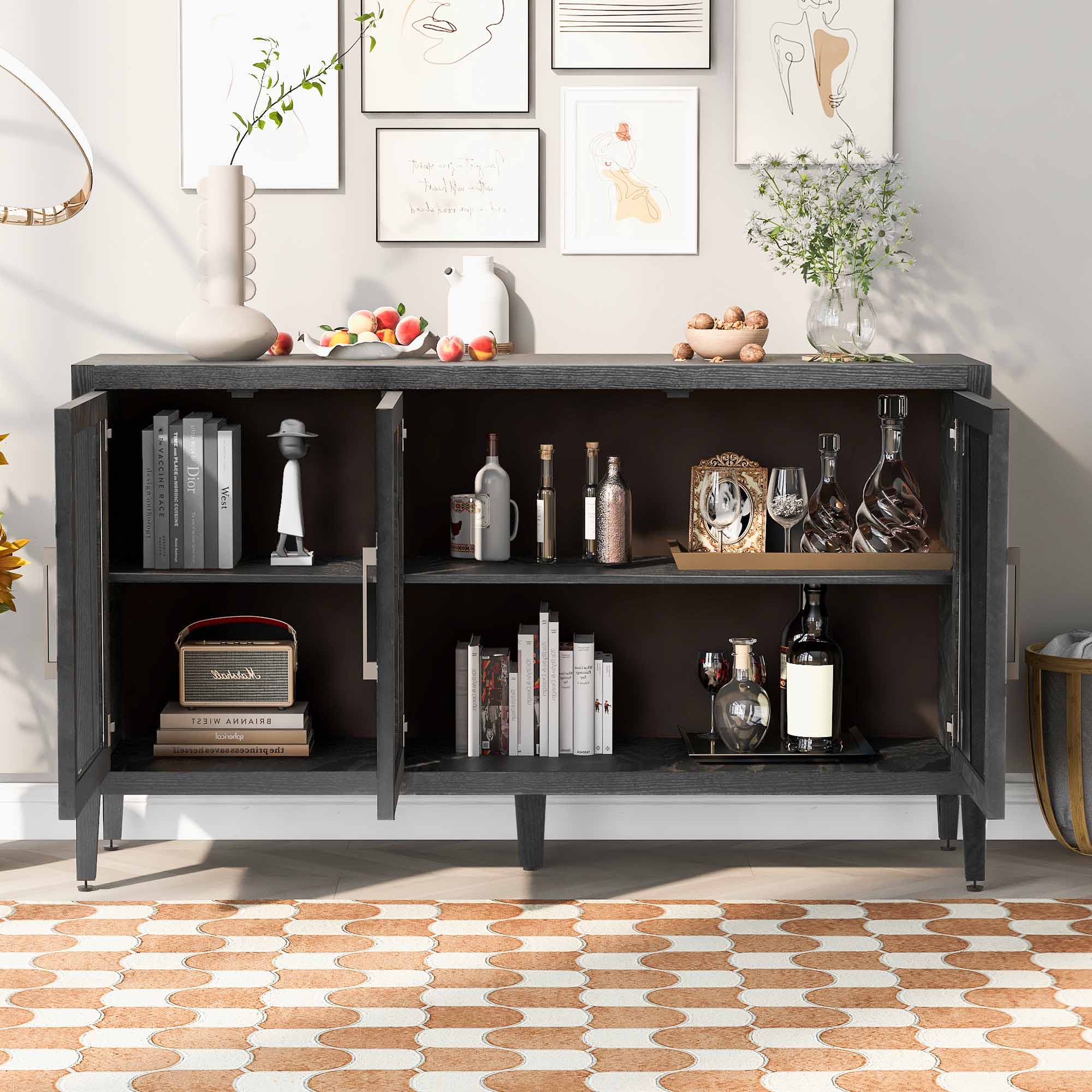 34" Tall MDF 3-door Accent Cabinet with Adjustable Shelf