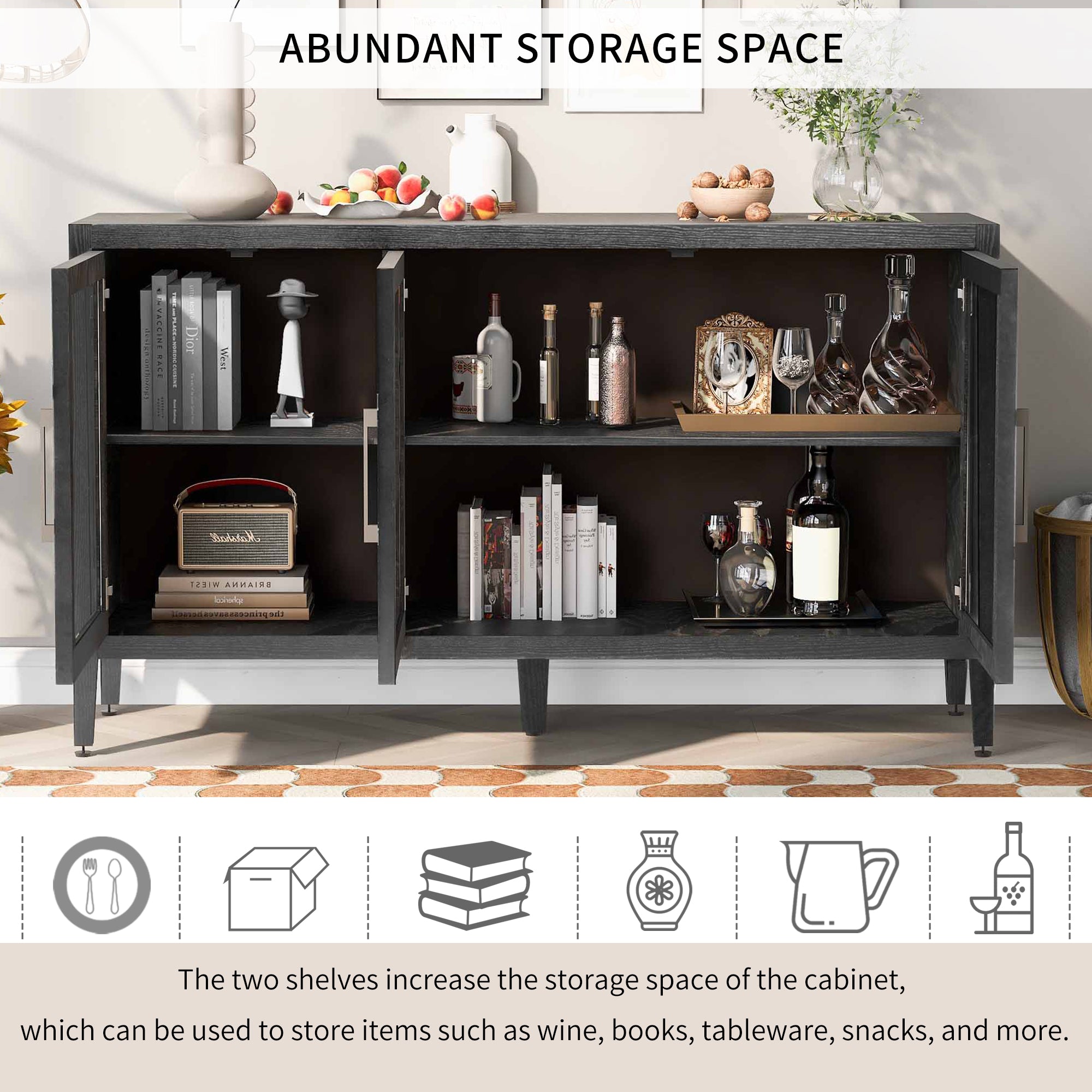 34" Tall MDF 3-door Accent Cabinet with Adjustable Shelf
