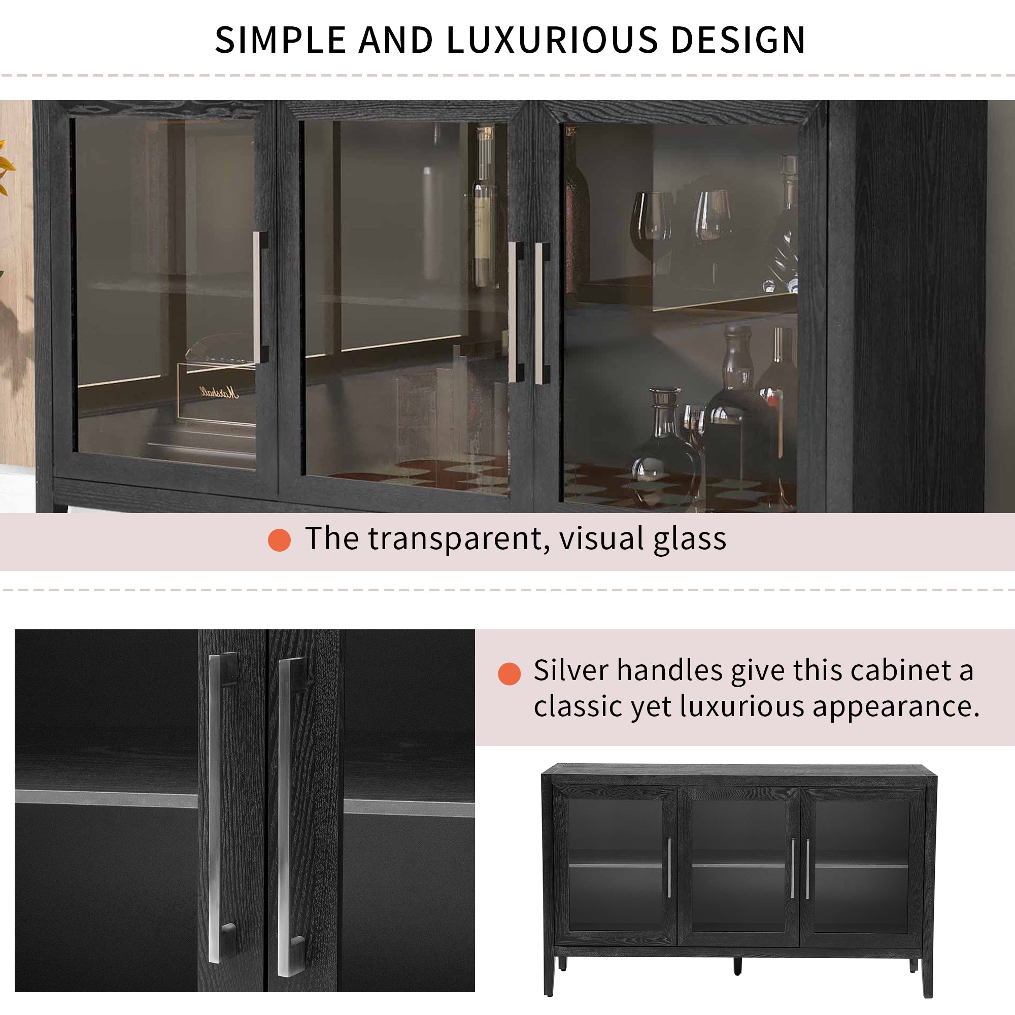 34" Tall MDF 3-door Accent Cabinet with Adjustable Shelf