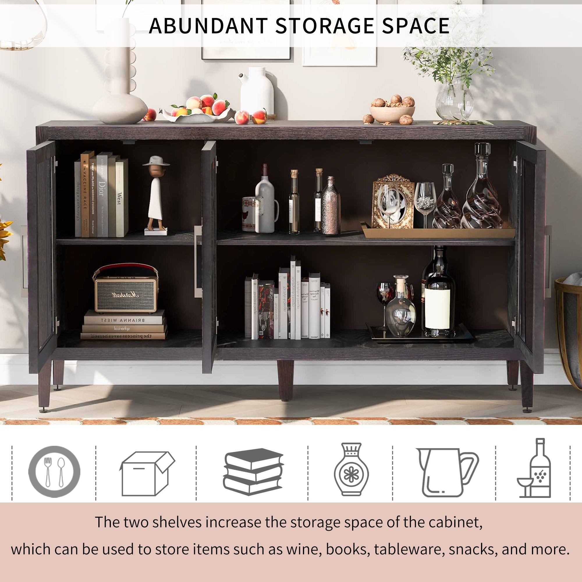 34" Tall MDF 3-door Accent Cabinet with Adjustable Shelf