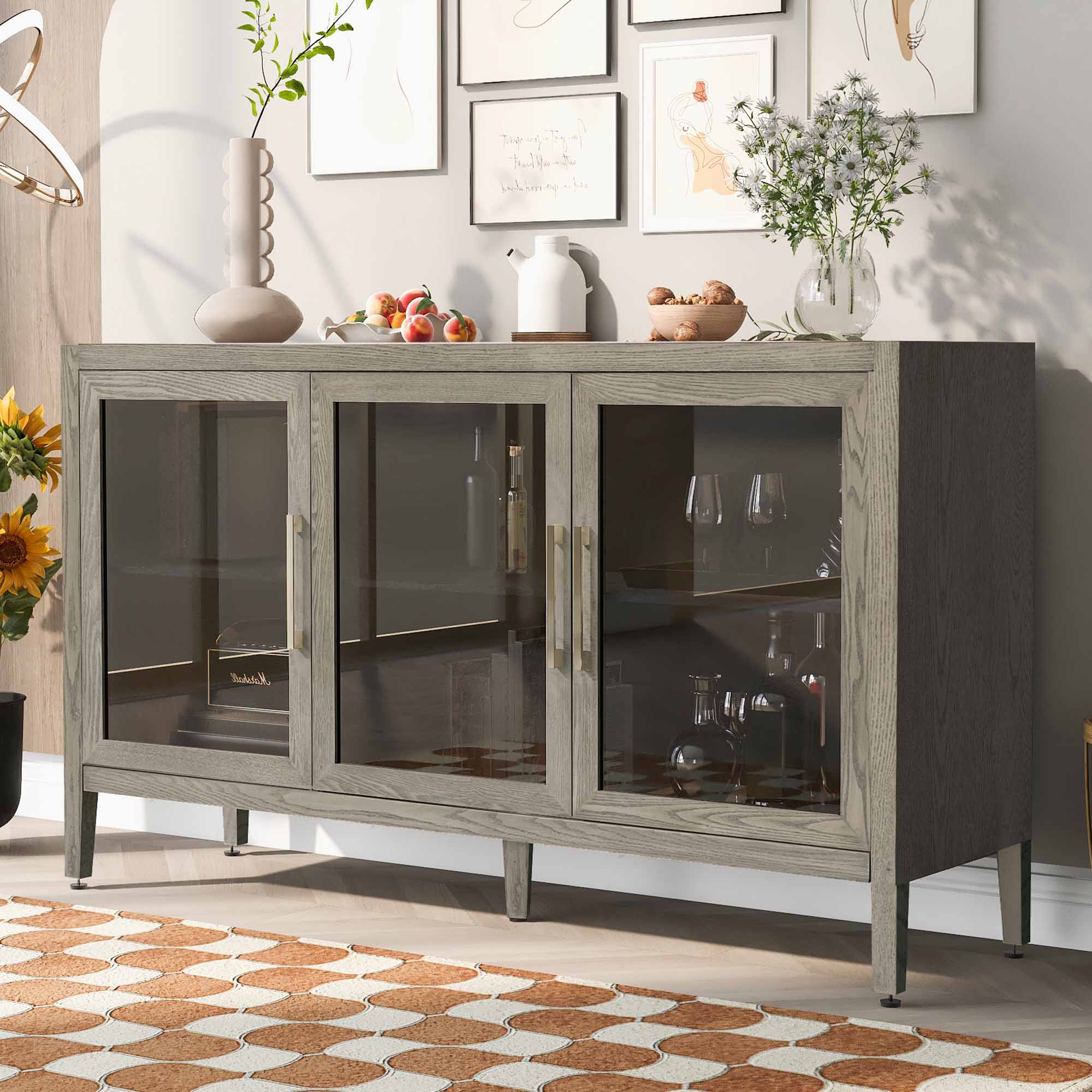 34" Tall MDF 3-door Accent Cabinet with Adjustable Shelf