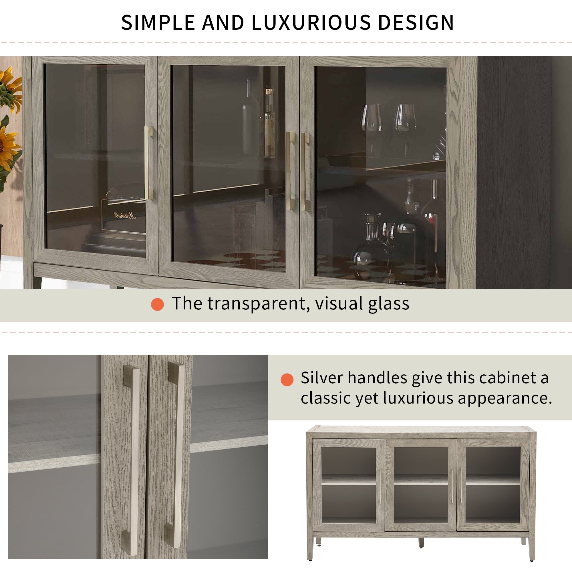 34" Tall MDF 3-door Accent Cabinet with Adjustable Shelf