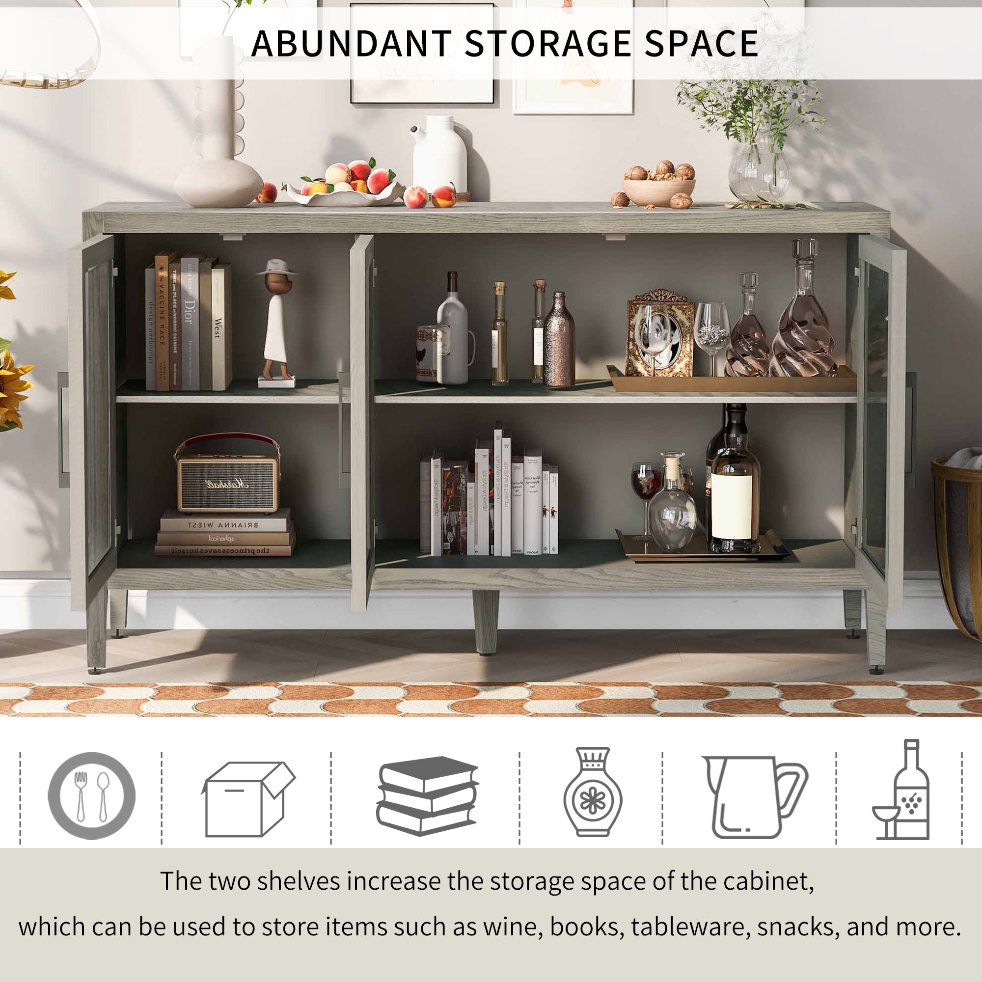 34" Tall MDF 3-door Accent Cabinet with Adjustable Shelf