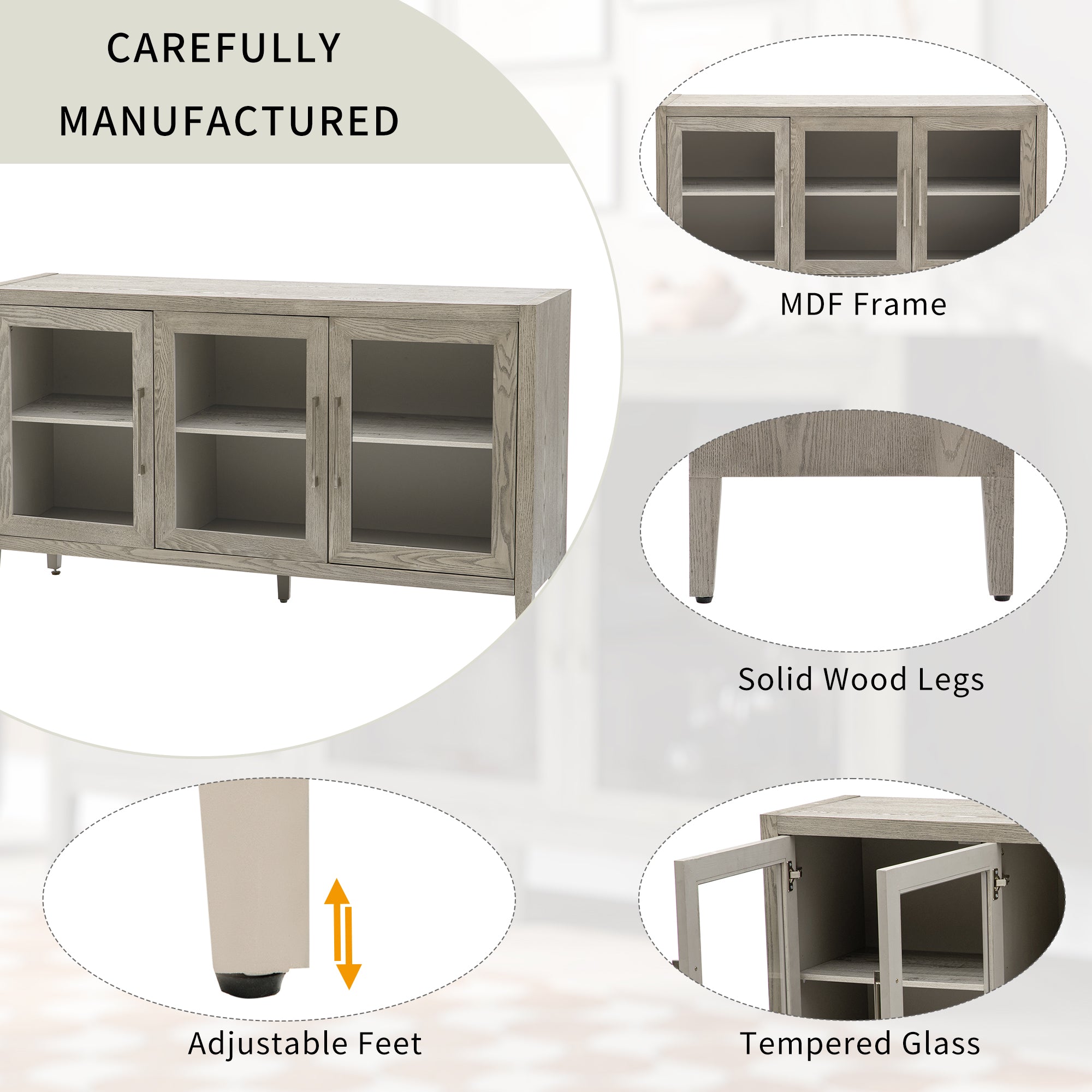 34" Tall MDF 3-door Accent Cabinet with Adjustable Shelf
