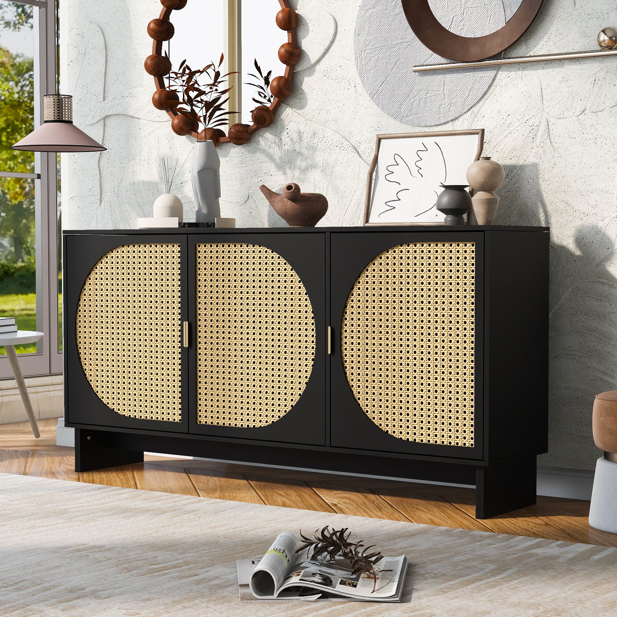 32" Tall MDF 3-door Accent Cabinet with Adjustable Shelves