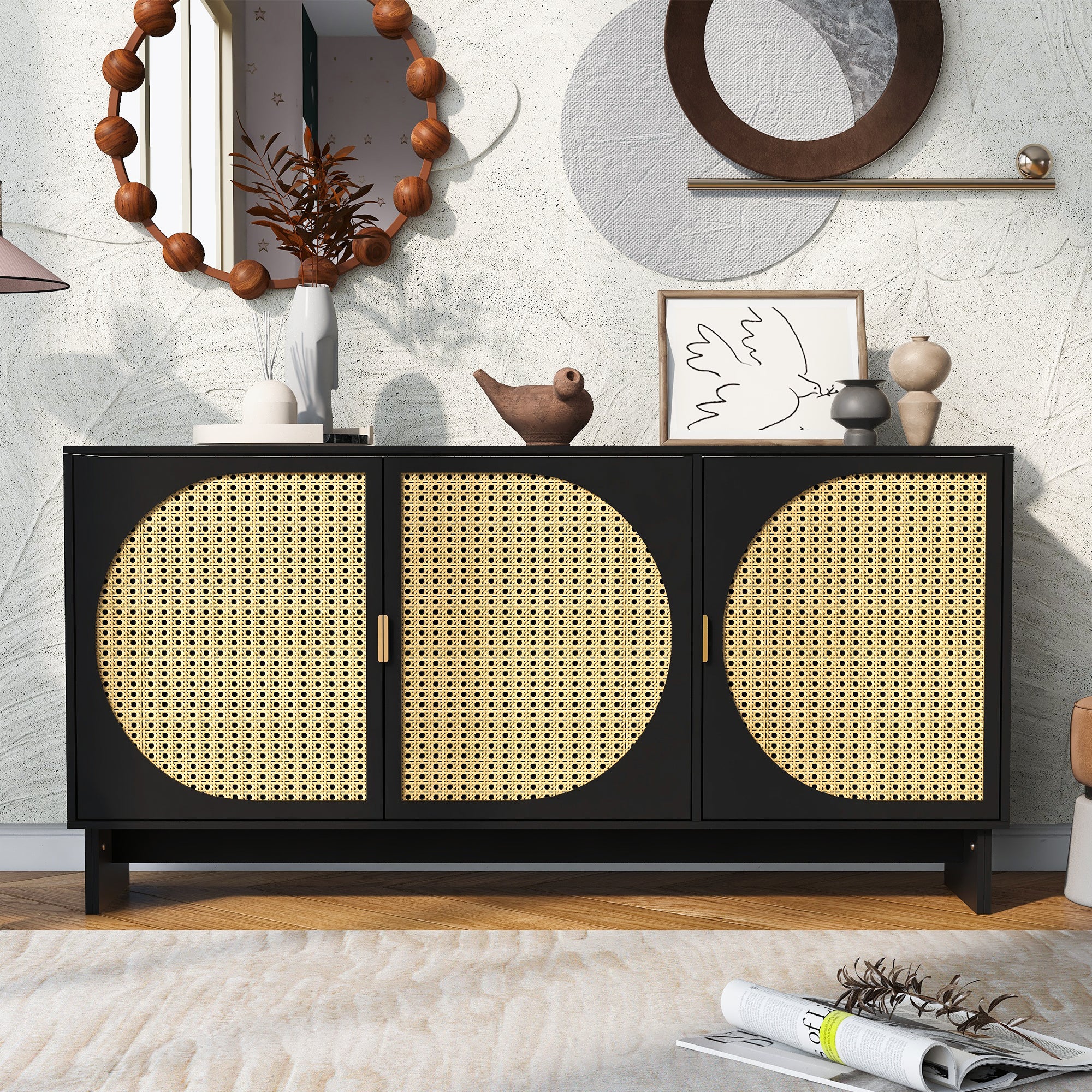 32" Tall MDF 3-door Accent Cabinet with Adjustable Shelves