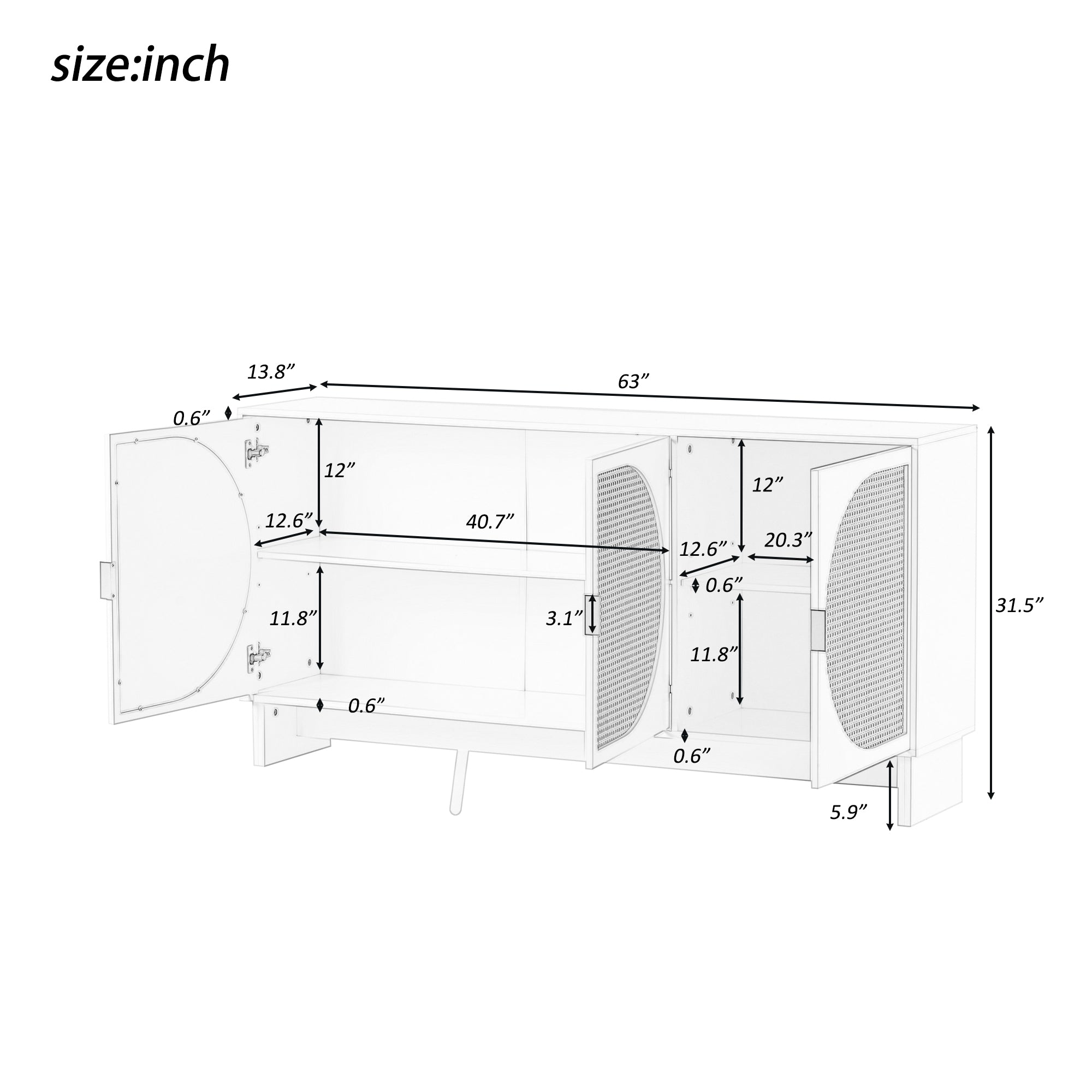 32" Tall MDF 3-door Accent Cabinet with Adjustable Shelves