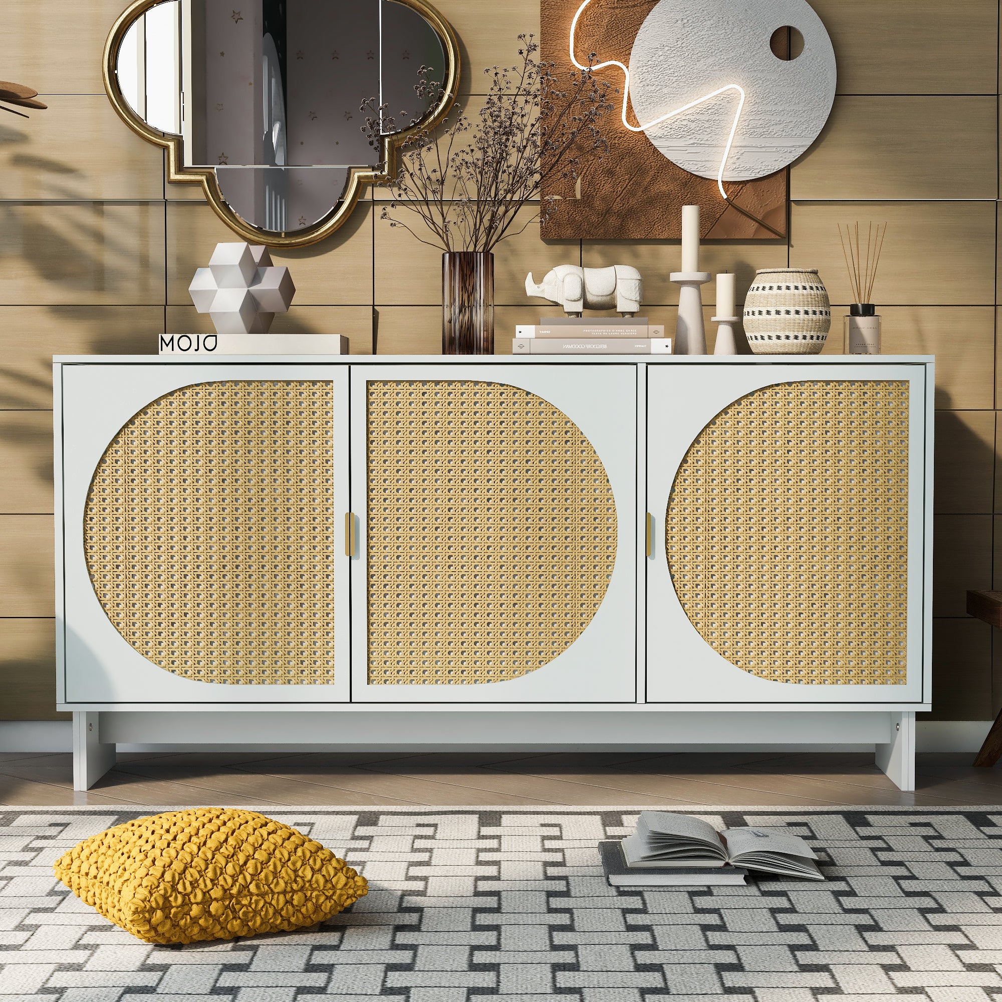 32" Tall MDF 3-door Accent Cabinet with Adjustable Shelves