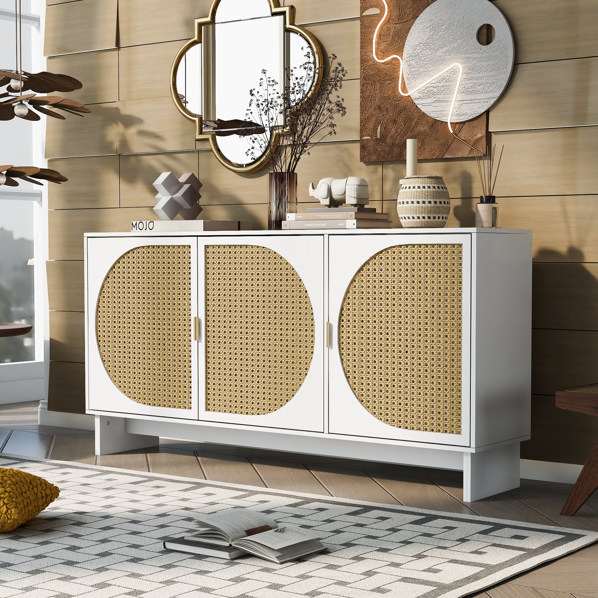 32" Tall MDF 3-door Accent Cabinet with Adjustable Shelves