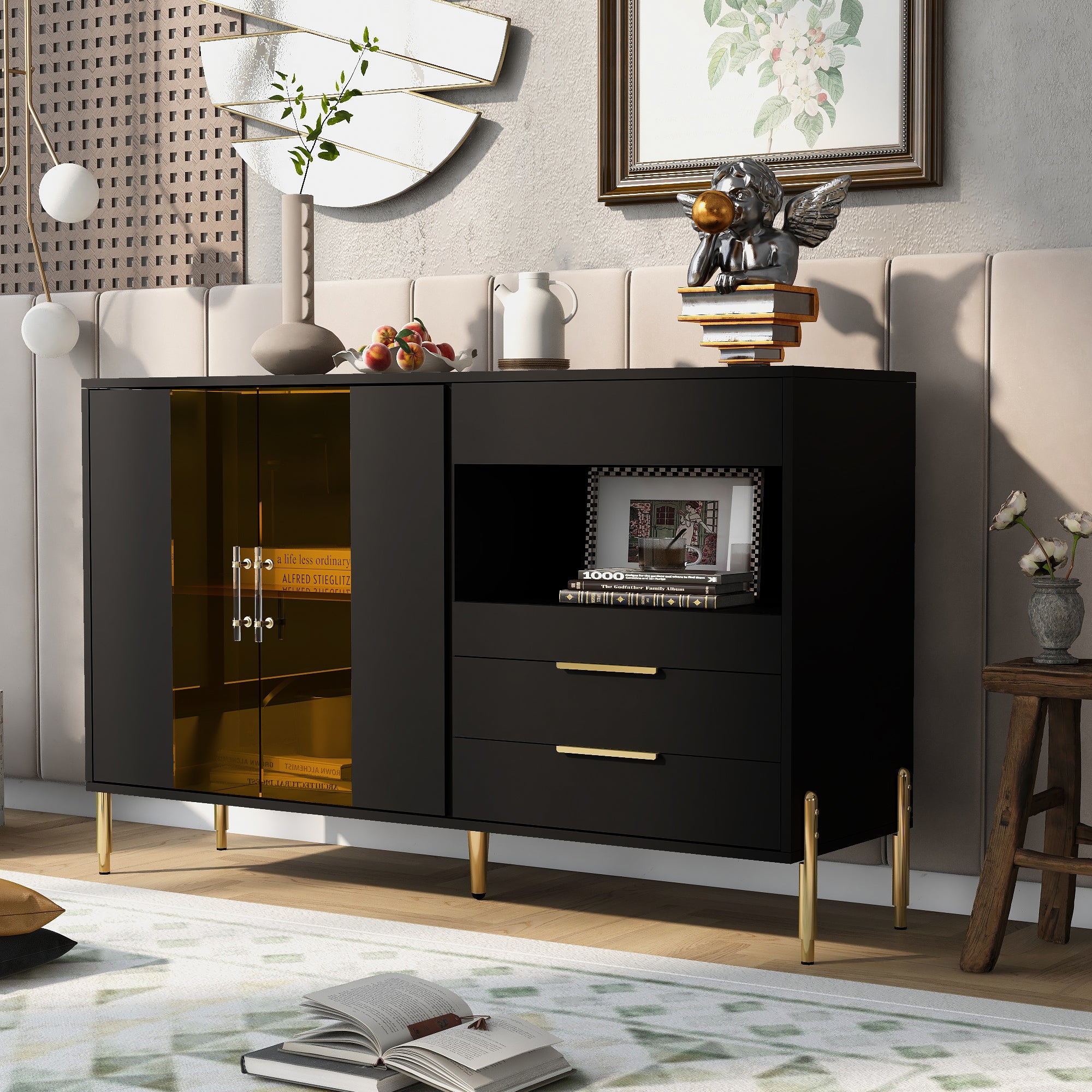 34" Tall MDF 2-door Accent Cabinet with Adjustable Shelves