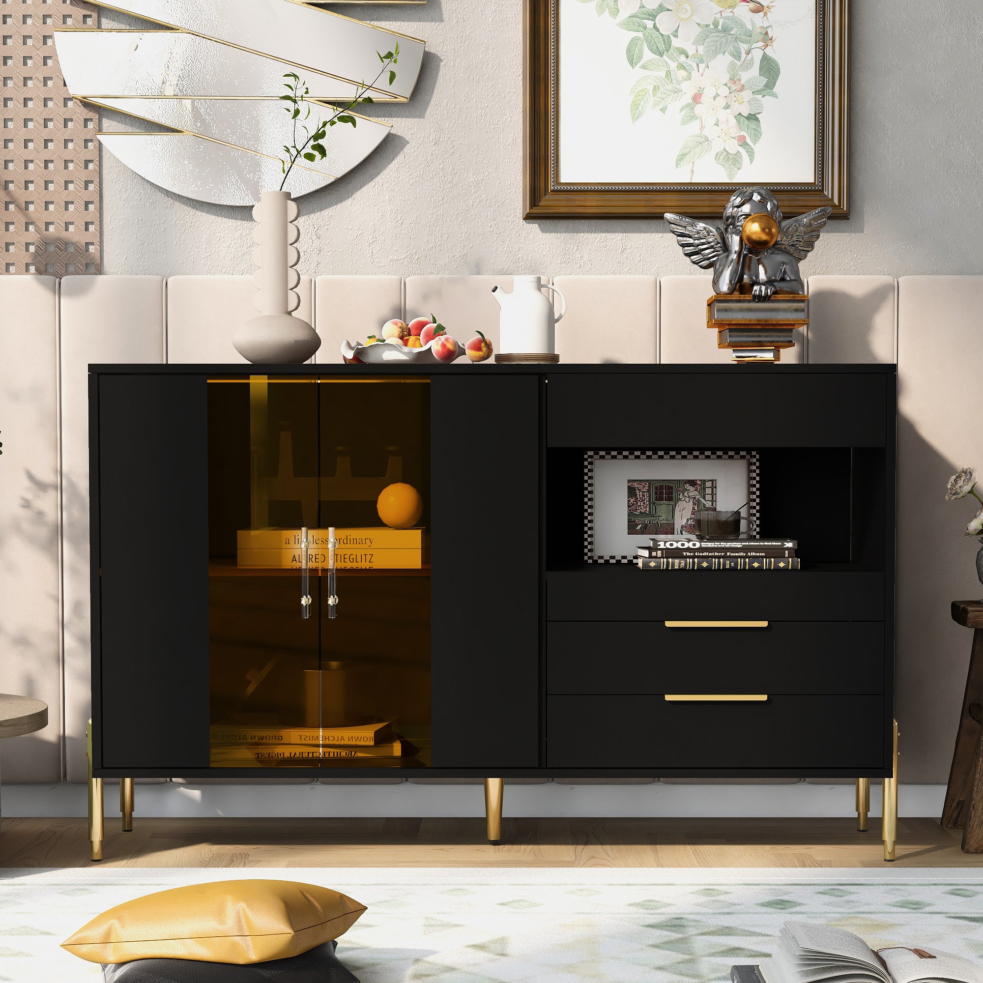 34" Tall MDF 2-door Accent Cabinet with Adjustable Shelves