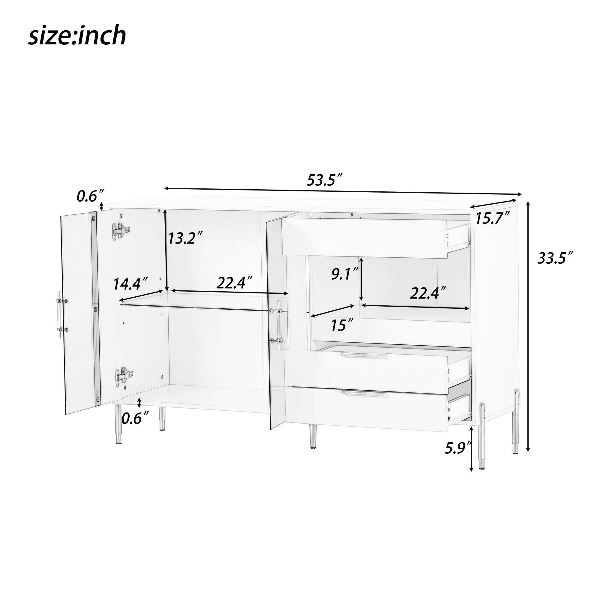 34" Tall MDF 2-door Accent Cabinet with Adjustable Shelves