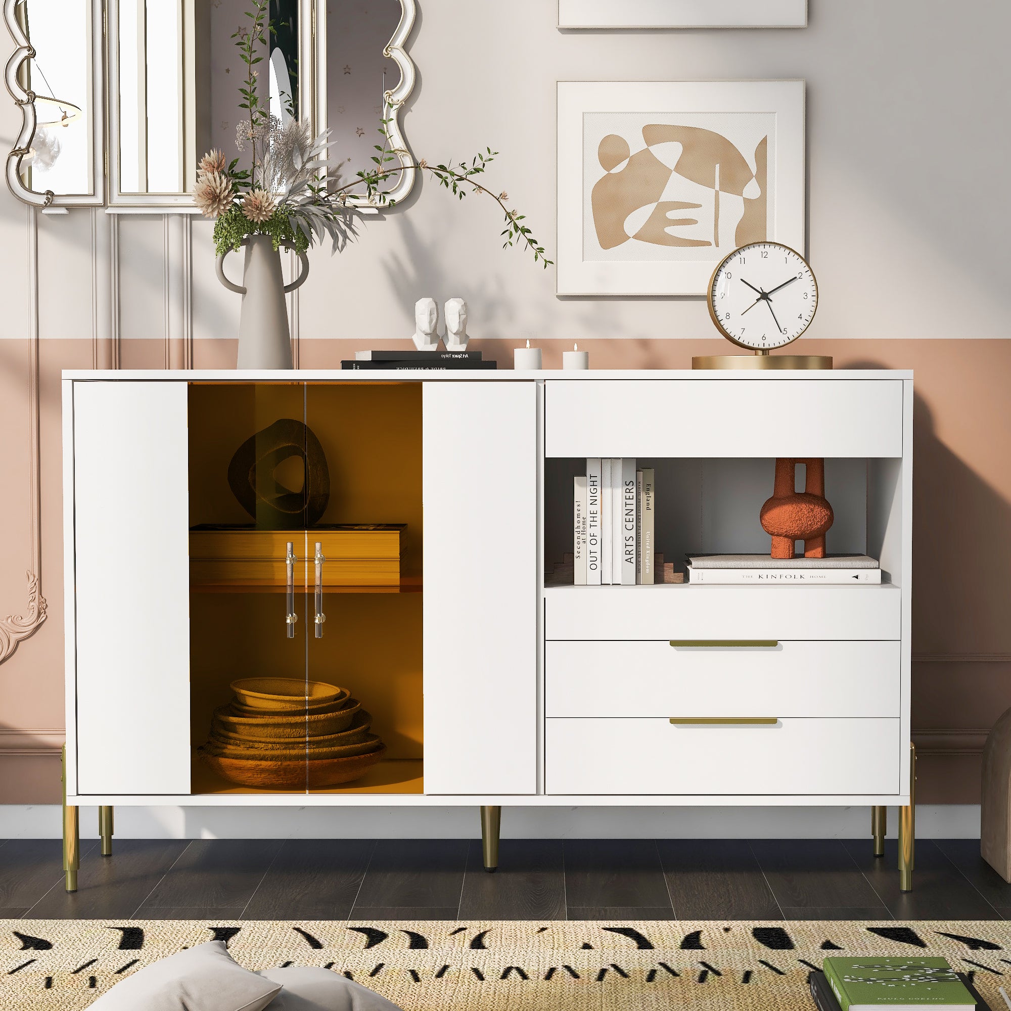34" Tall MDF 2-door Accent Cabinet with Adjustable Shelves