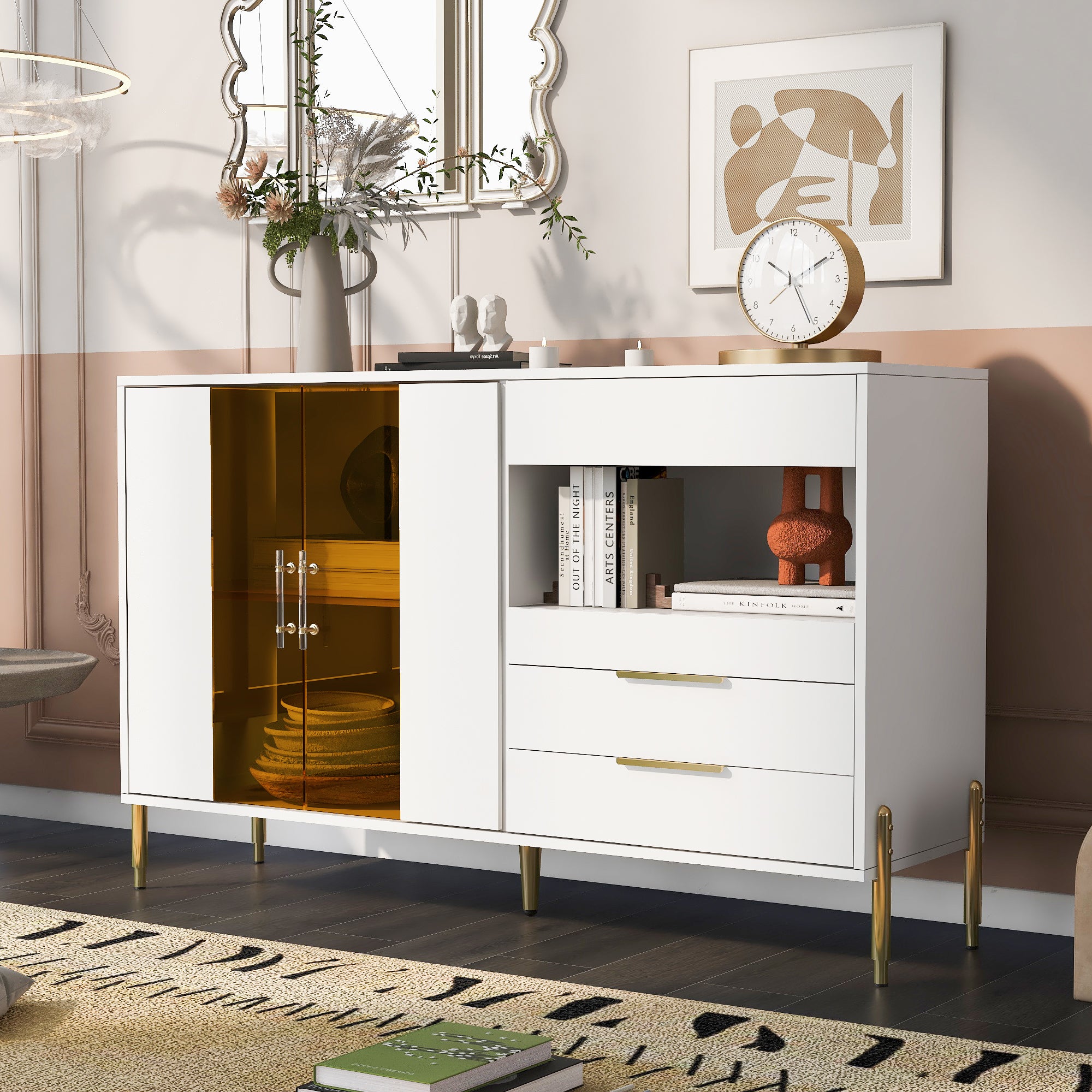 34" Tall MDF 2-door Accent Cabinet with Adjustable Shelves