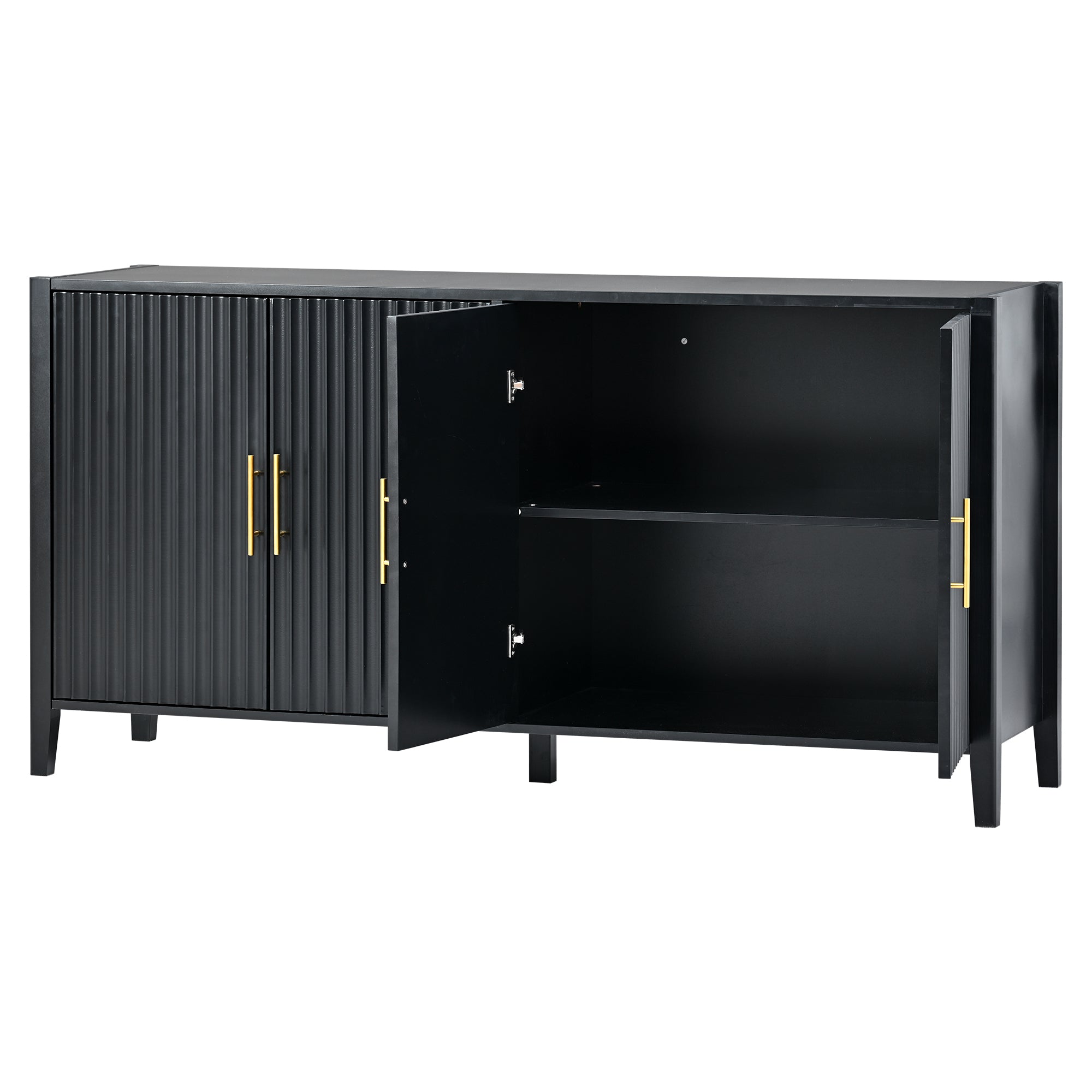 32" Tall Solid Wood and MDF 4-door Accent Cabinet with Metal Handles