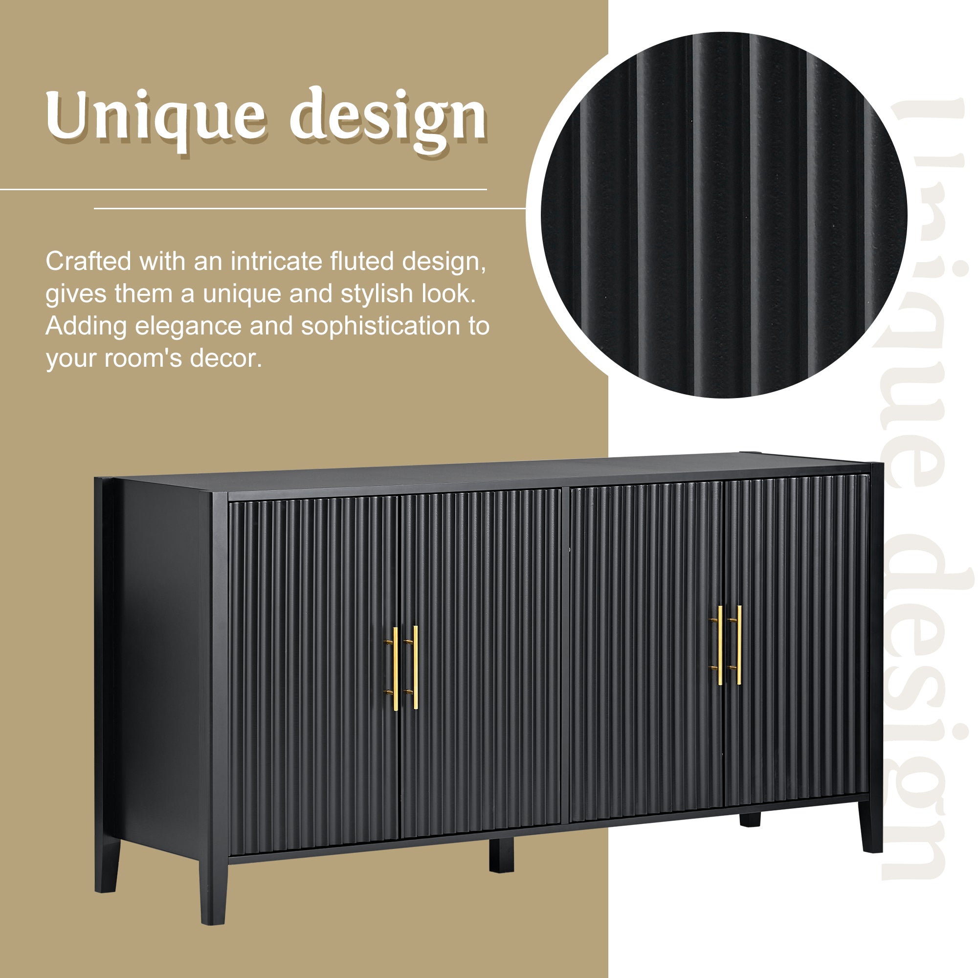 32" Tall Solid Wood and MDF 4-door Accent Cabinet with Metal Handles