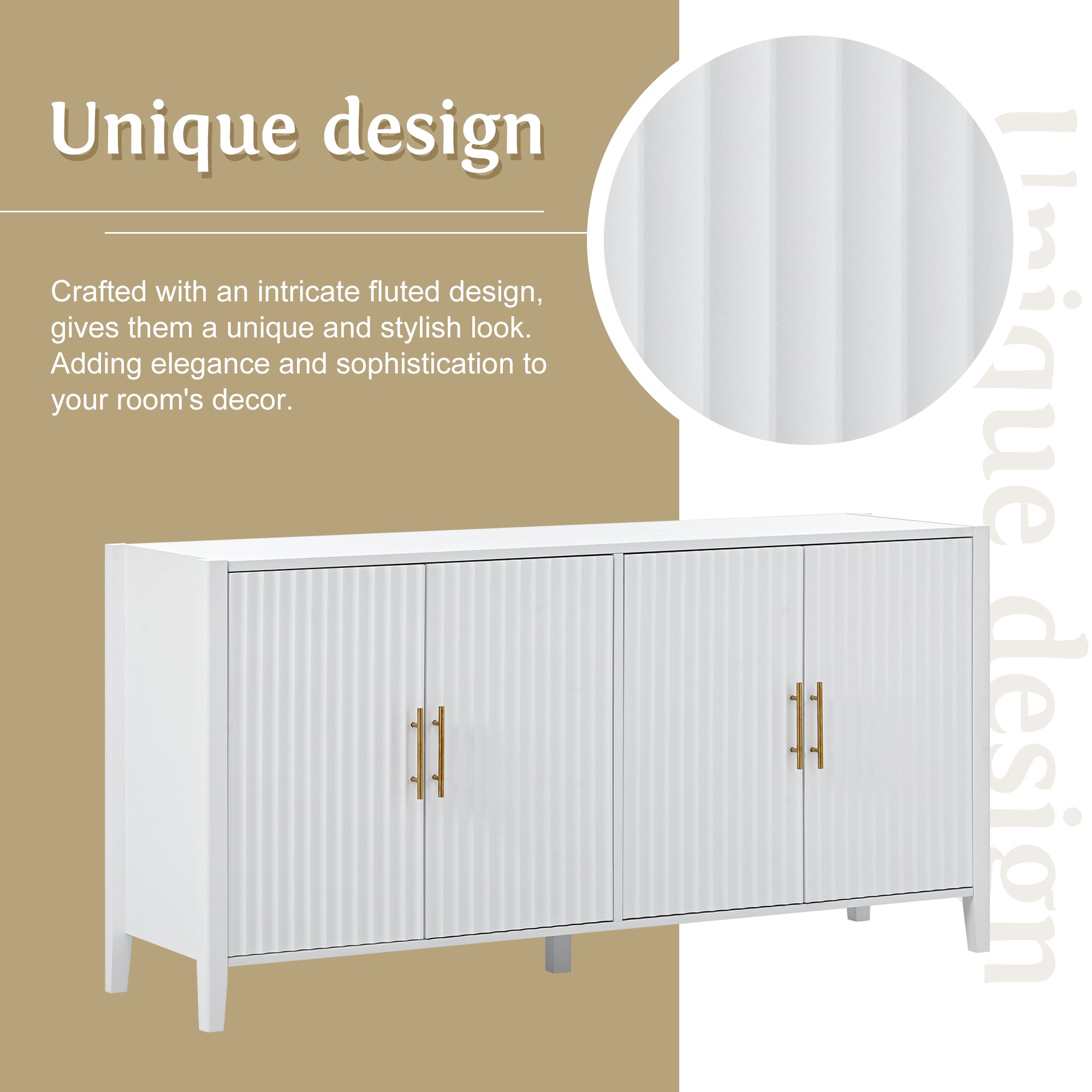 32" Tall Solid Wood and MDF 4-door Accent Cabinet with Metal Handles