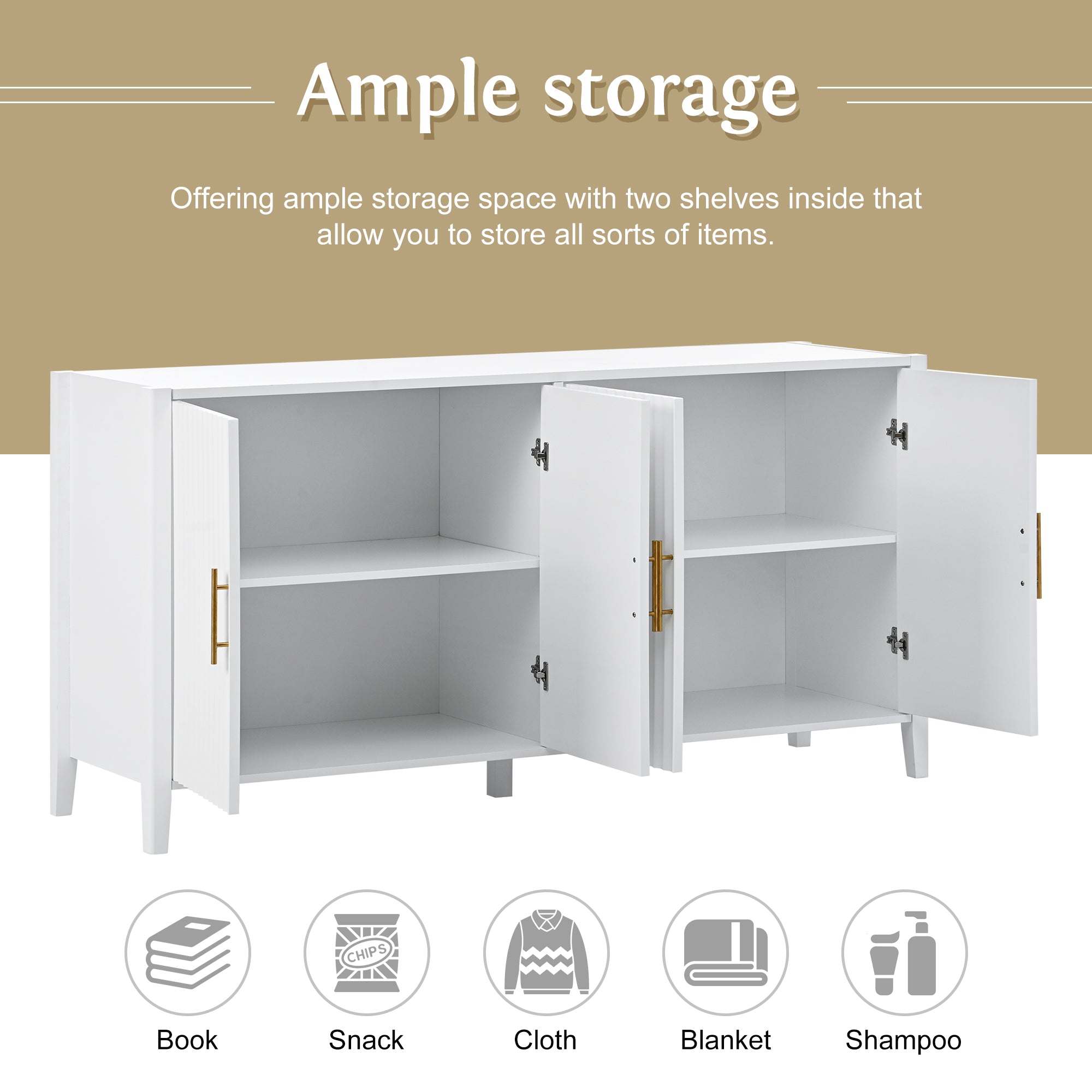 32" Tall Solid Wood and MDF 4-door Accent Cabinet with Metal Handles