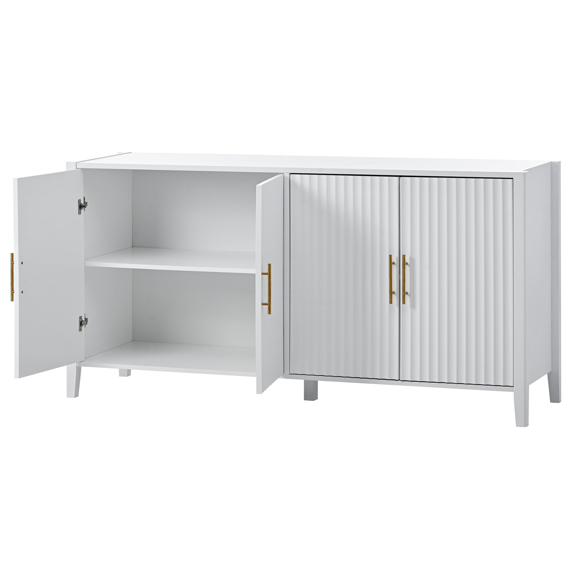 32" Tall Solid Wood and MDF 4-door Accent Cabinet with Metal Handles