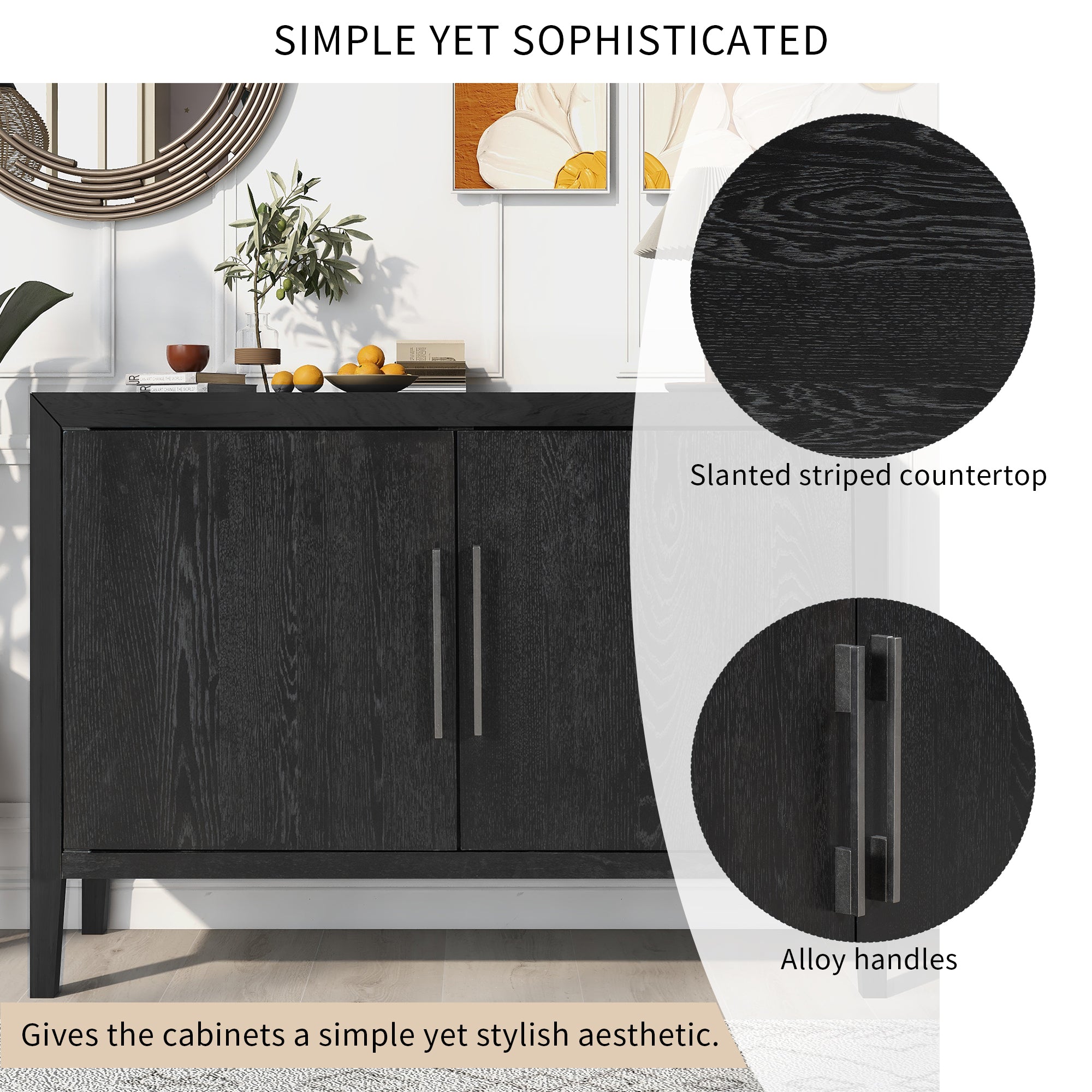 34" Tall MDF 2-Door Accent Cabinet with 2 Metal Handles