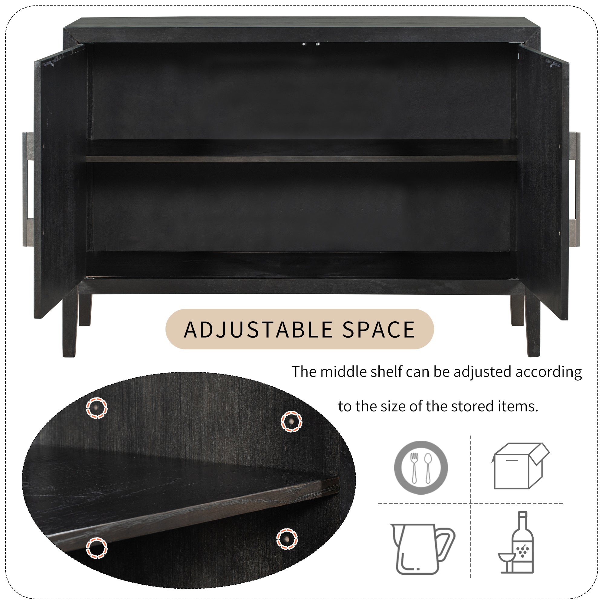 34" Tall MDF 2-Door Accent Cabinet with 2 Metal Handles