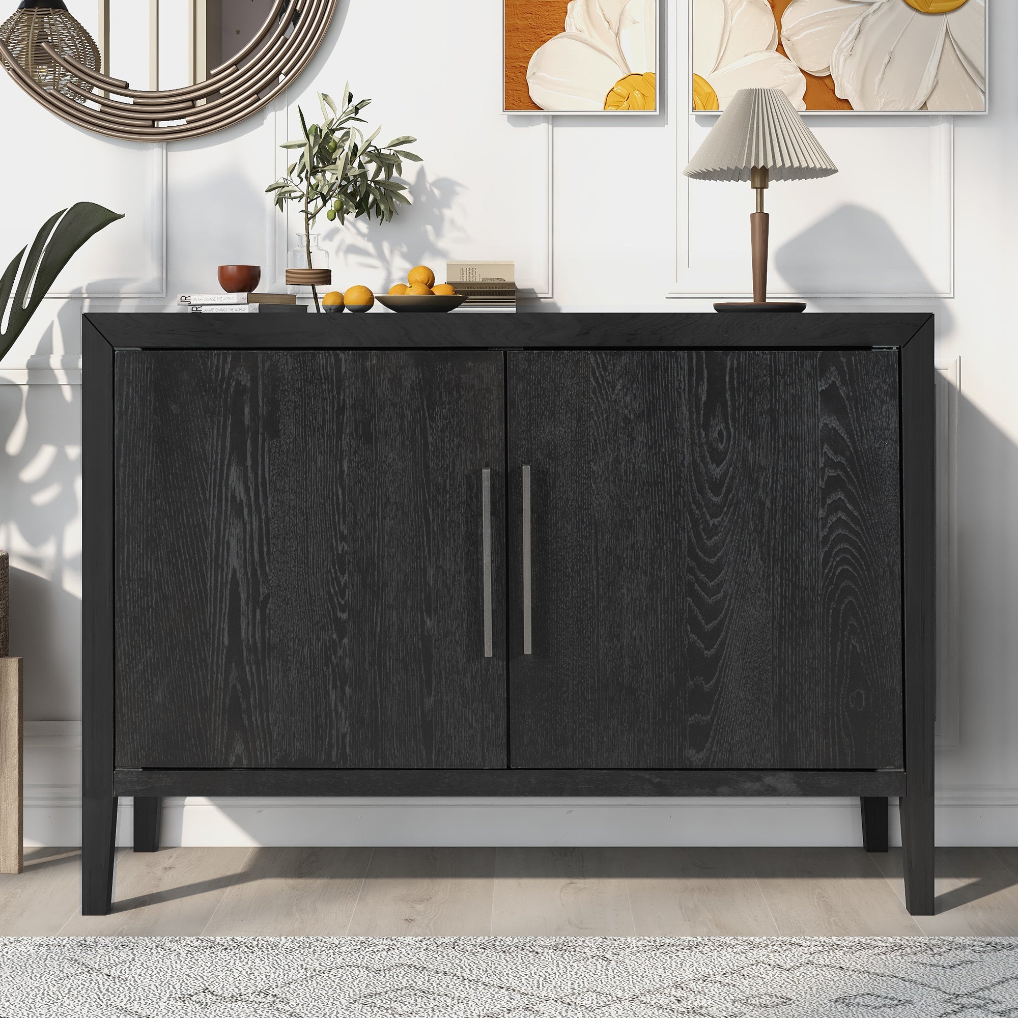 34" Tall MDF 2-Door Accent Cabinet with 2 Metal Handles