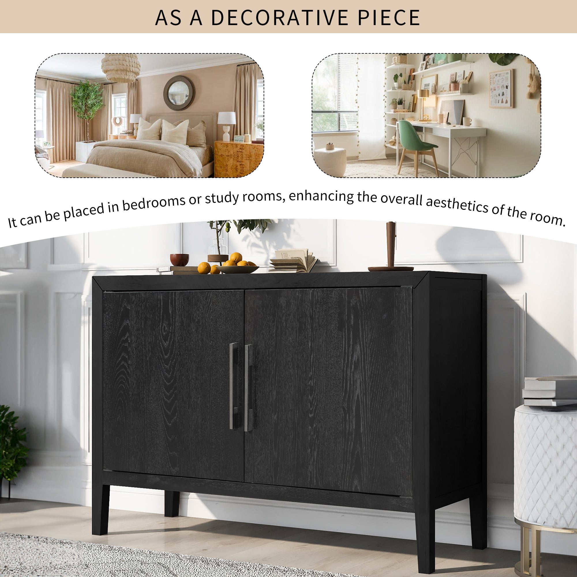 34" Tall MDF 2-Door Accent Cabinet with 2 Metal Handles