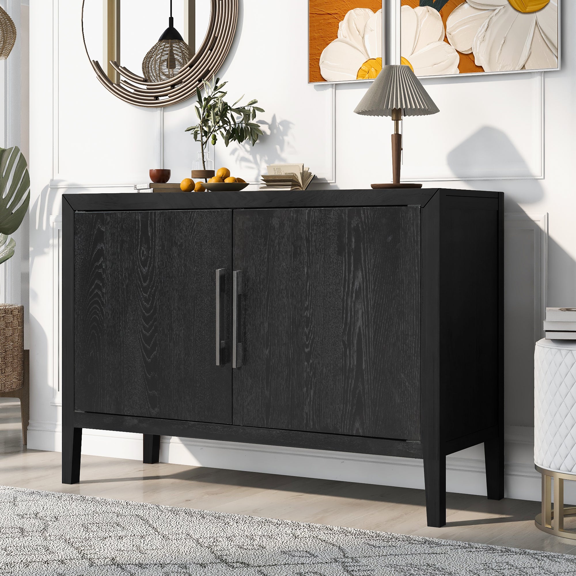 34" Tall MDF 2-Door Accent Cabinet with 2 Metal Handles