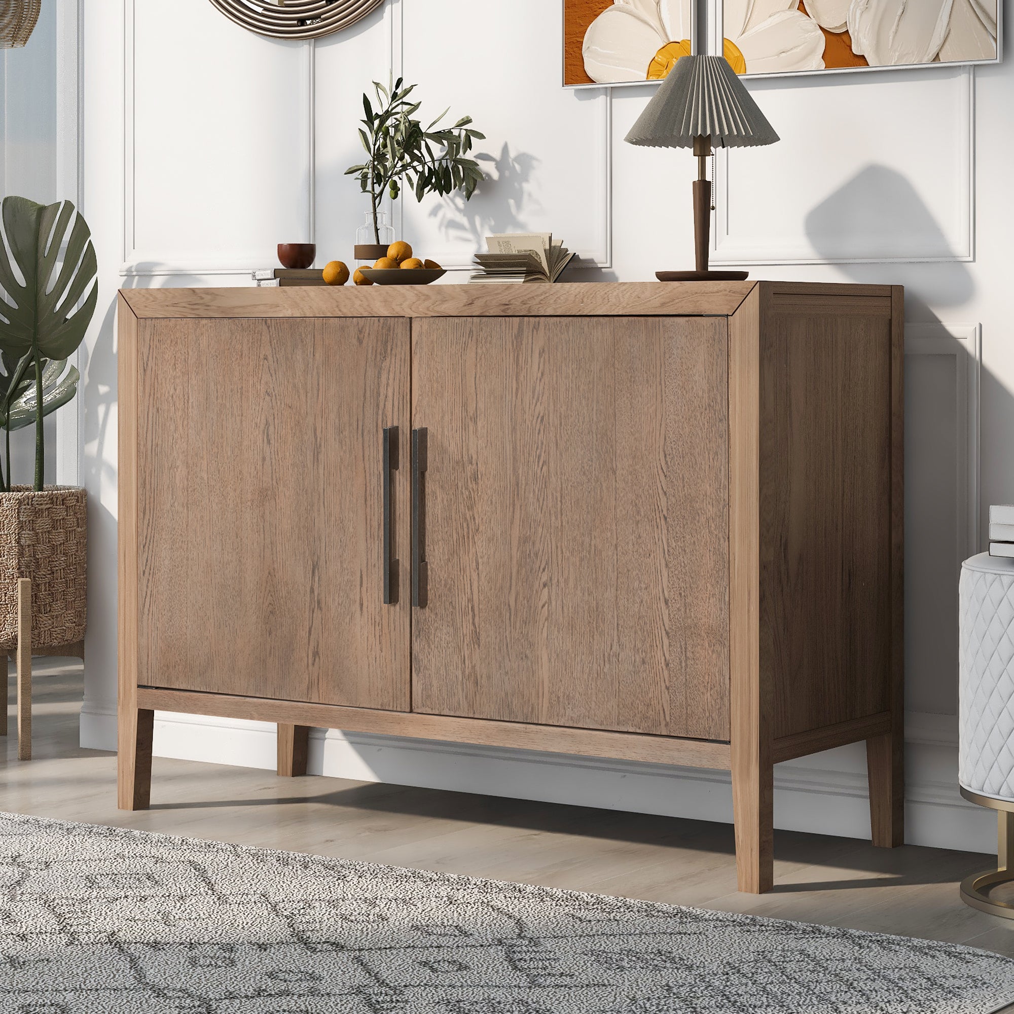 34" Tall MDF 2-Door Accent Cabinet with 2 Metal Handles