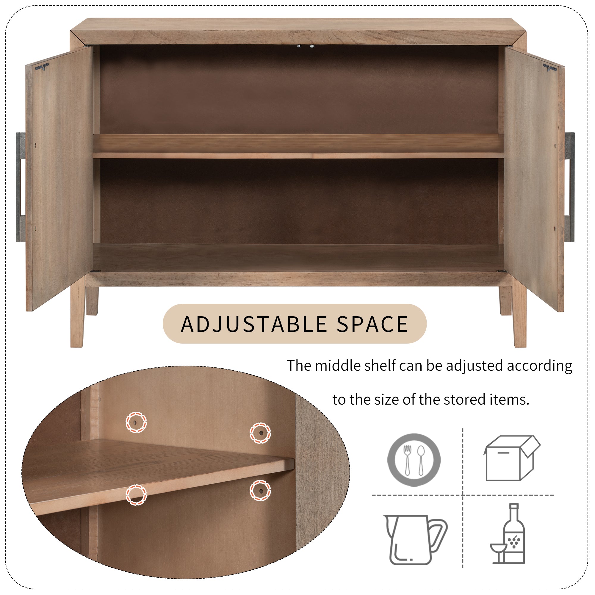 34" Tall MDF 2-Door Accent Cabinet with 2 Metal Handles