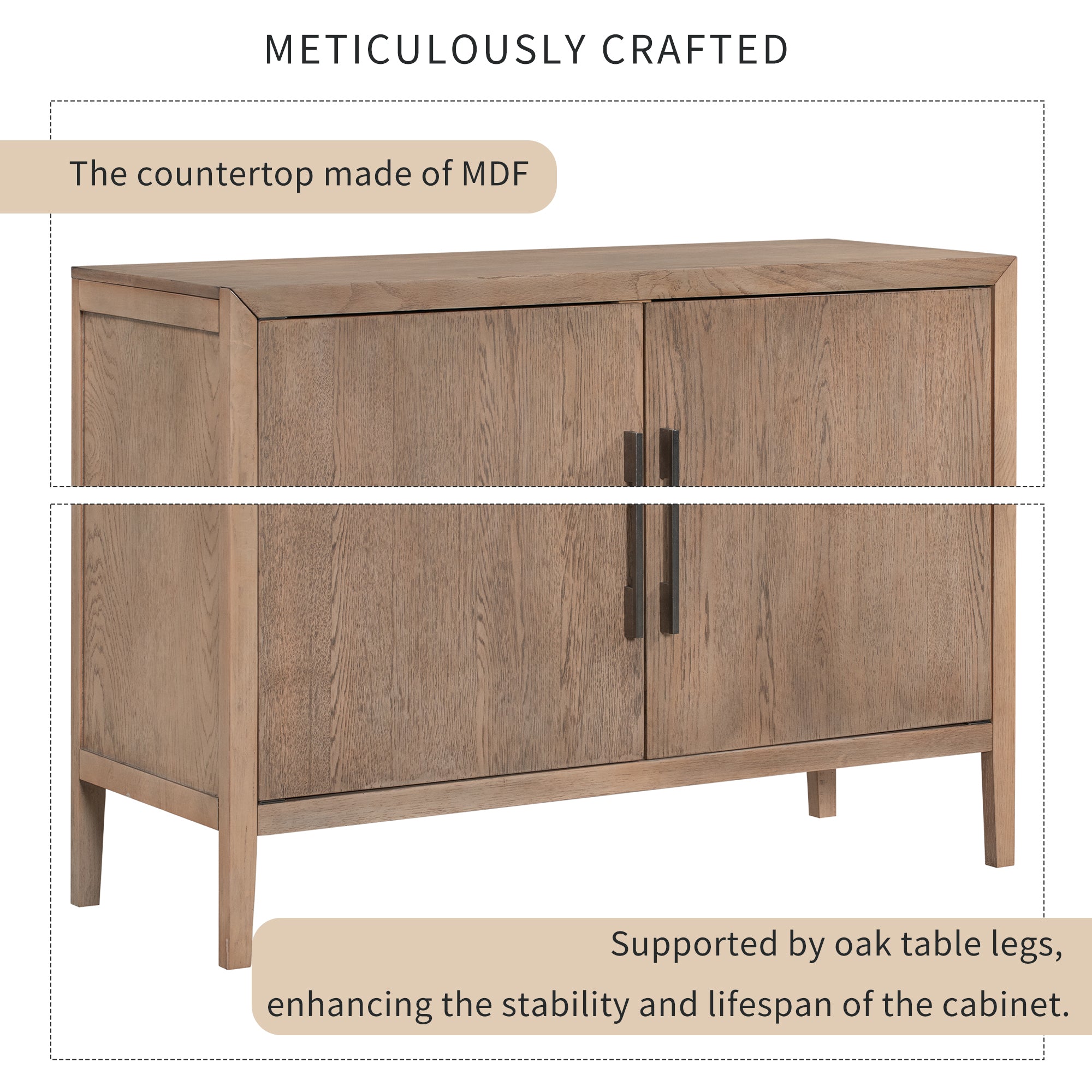 34" Tall MDF 2-Door Accent Cabinet with 2 Metal Handles