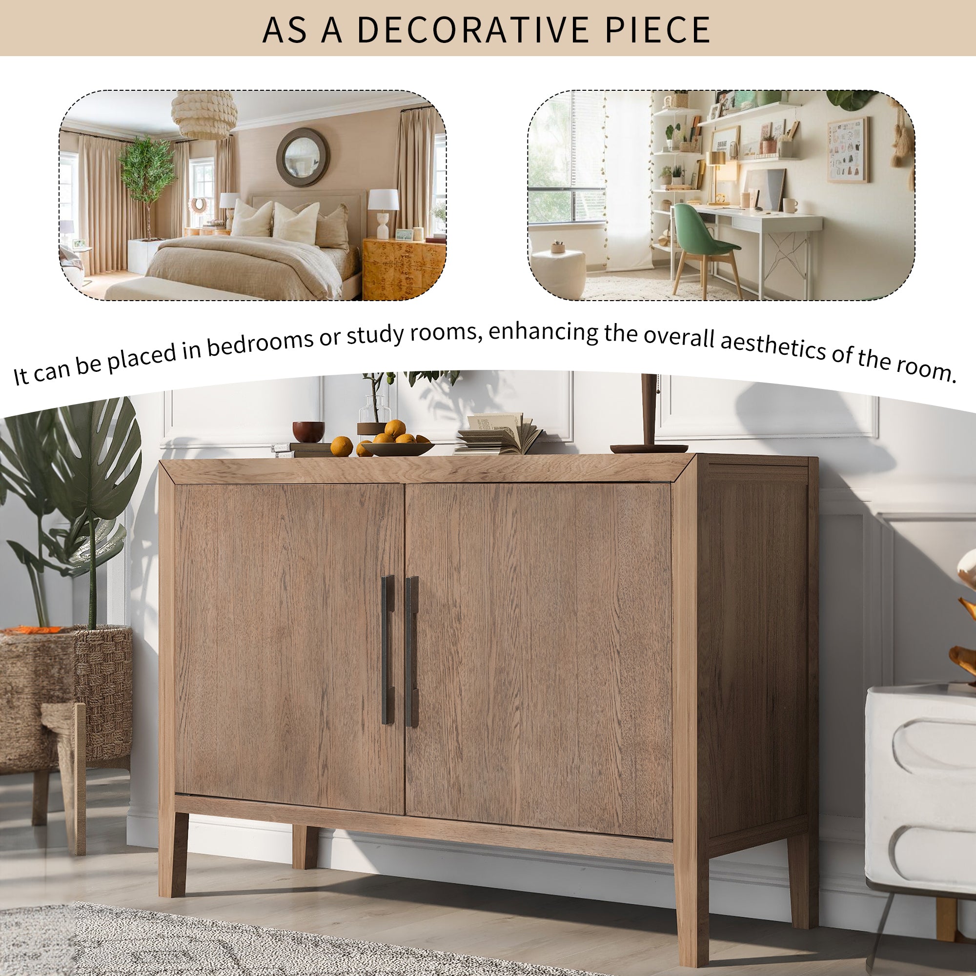 34" Tall MDF 2-Door Accent Cabinet with 2 Metal Handles