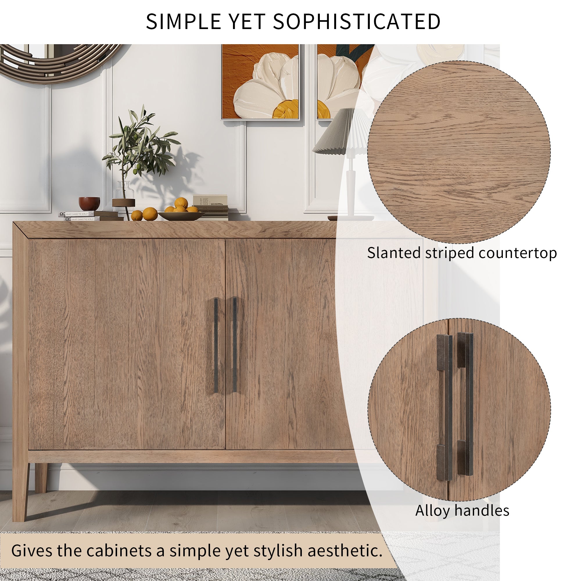 34" Tall MDF 2-Door Accent Cabinet with 2 Metal Handles