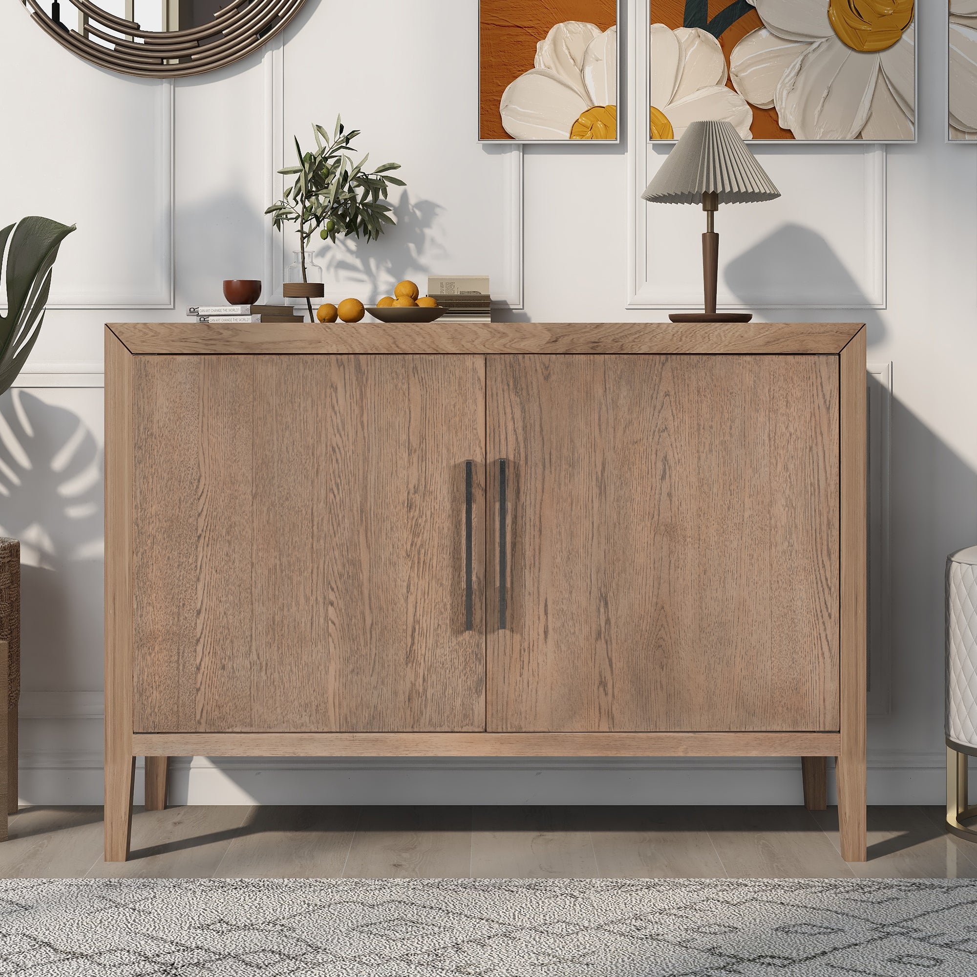 34" Tall MDF 2-Door Accent Cabinet with 2 Metal Handles