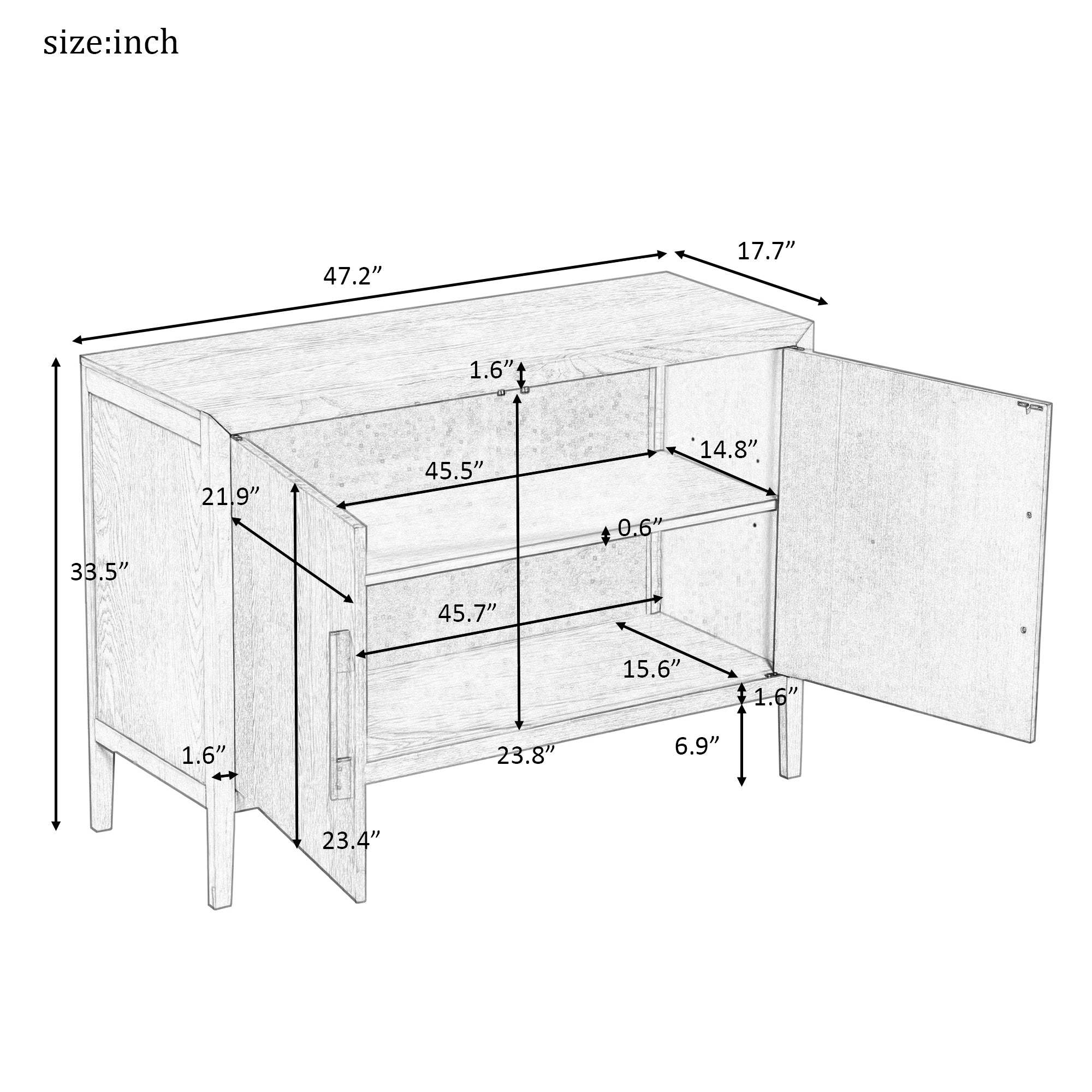 34" Tall MDF 2-Door Accent Cabinet with 2 Metal Handles