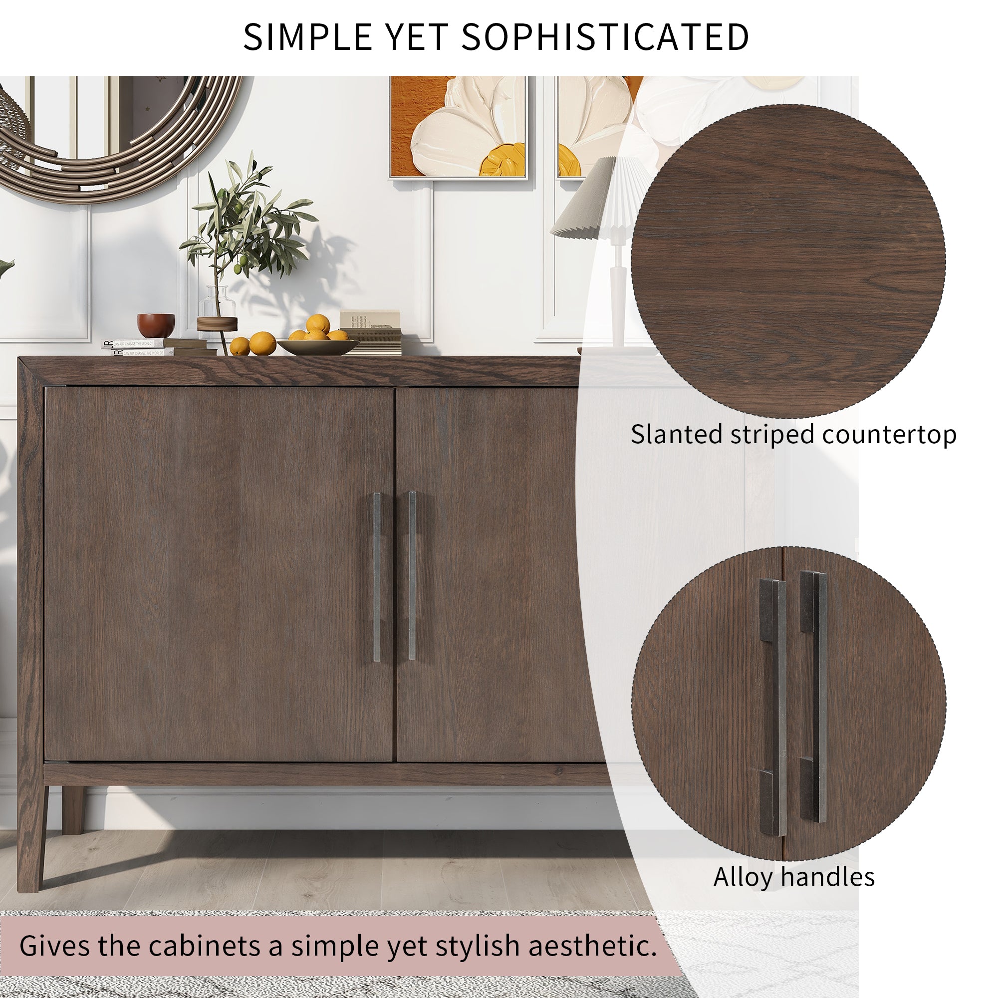 34" Tall MDF 2-Door Accent Cabinet with 2 Metal Handles