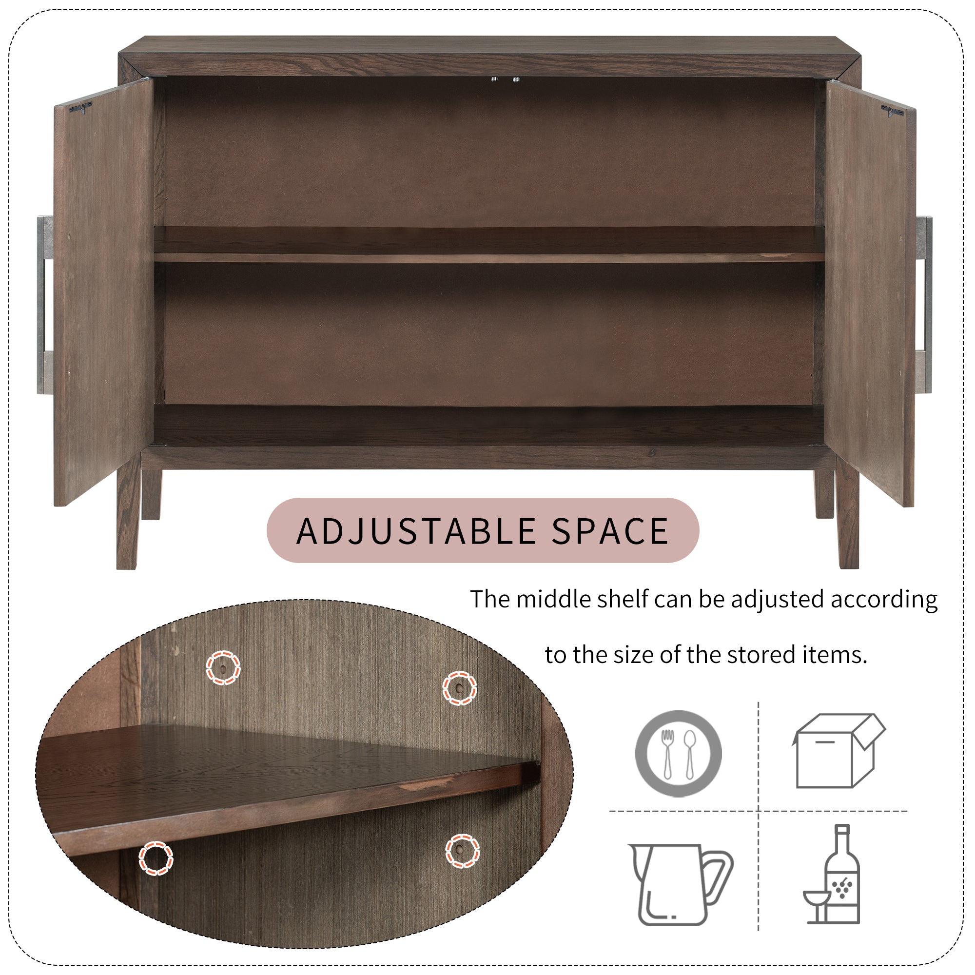 34" Tall MDF 2-Door Accent Cabinet with 2 Metal Handles